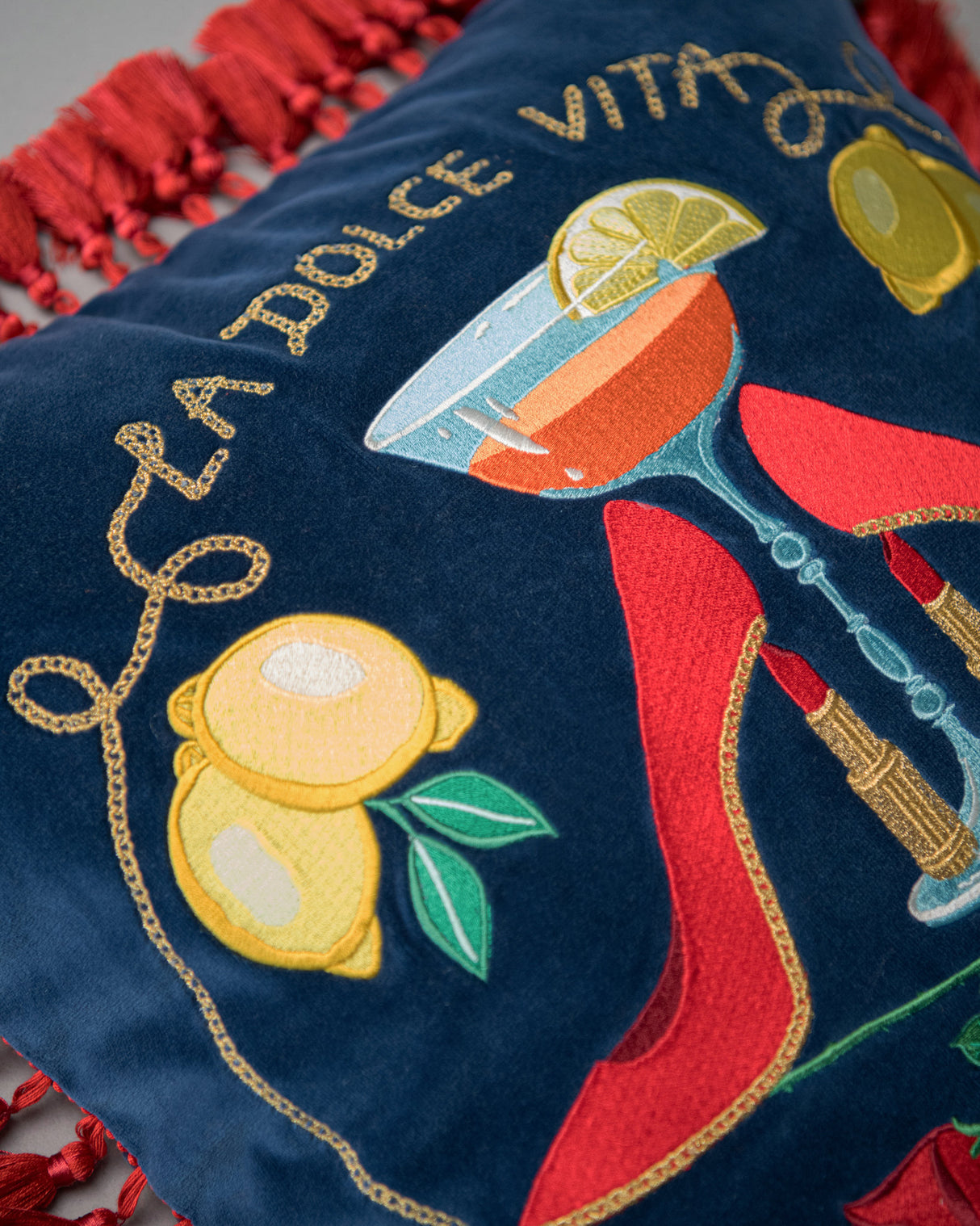 MindtheGap LA DOLCE VITA Embroidered Velvet Cushion - Lifestyle Collection 2024