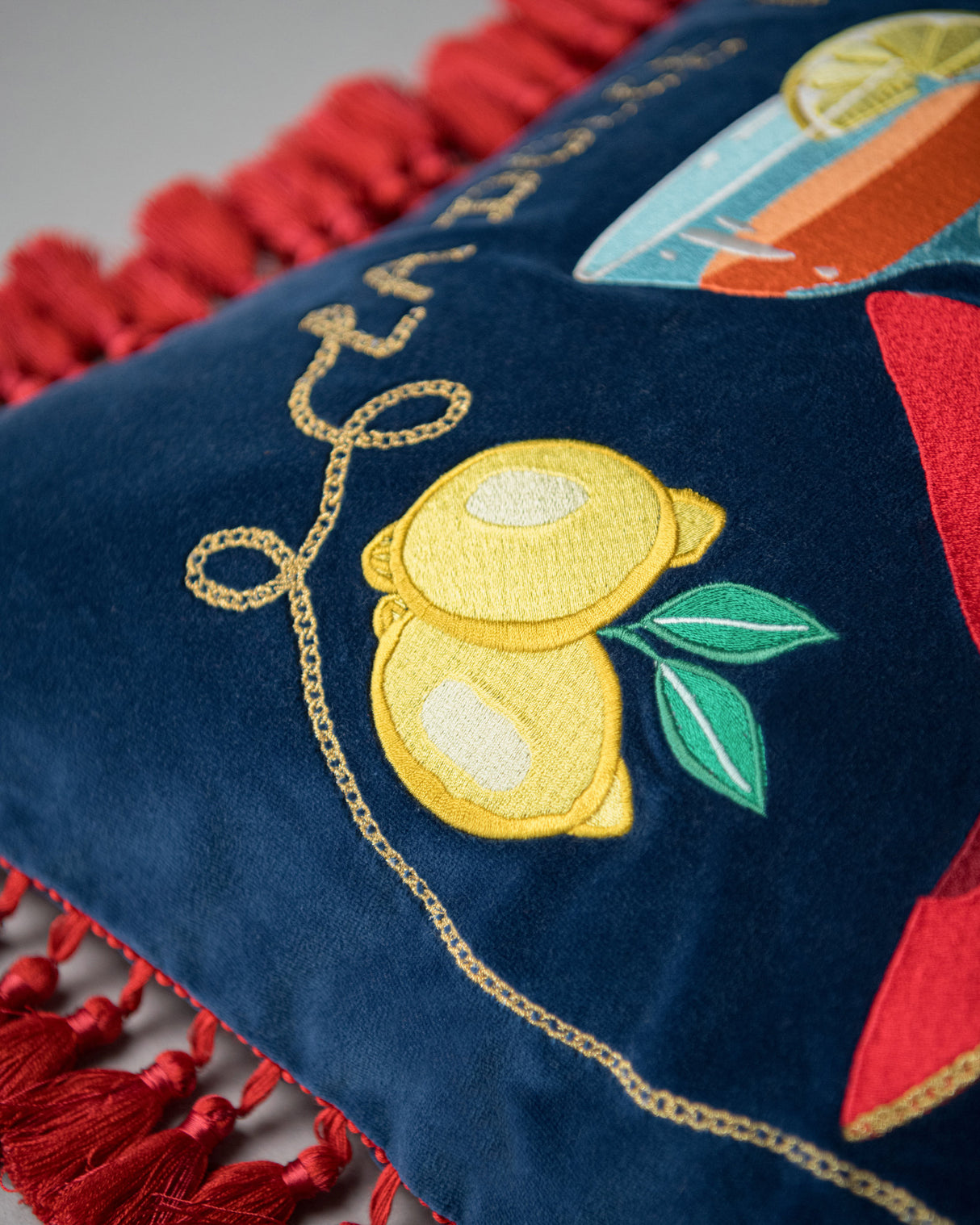 MindtheGap LA DOLCE VITA Embroidered Velvet Cushion - Lifestyle Collection 2024