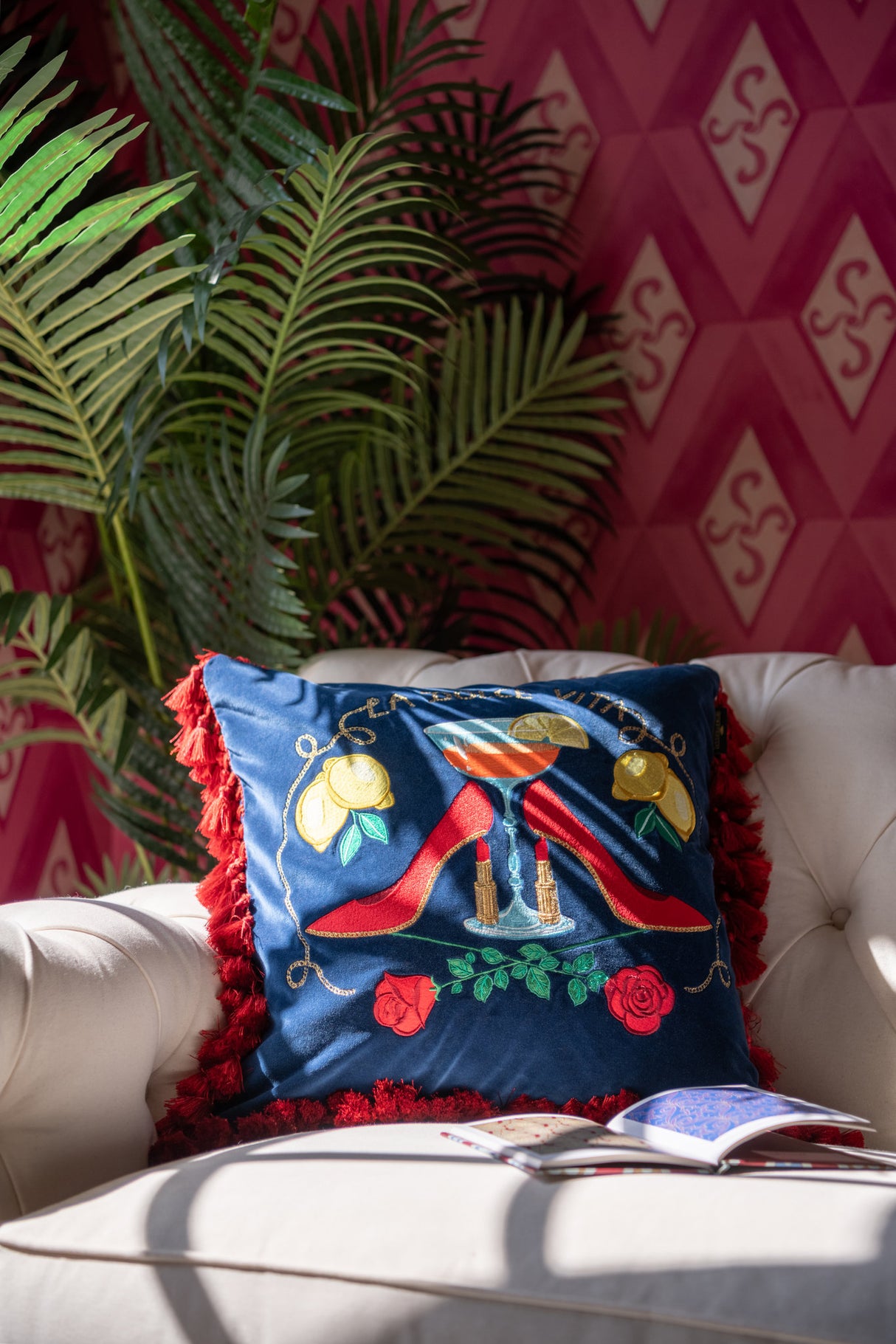 MindtheGap LA DOLCE VITA Embroidered Velvet Cushion - Lifestyle Collection 2024