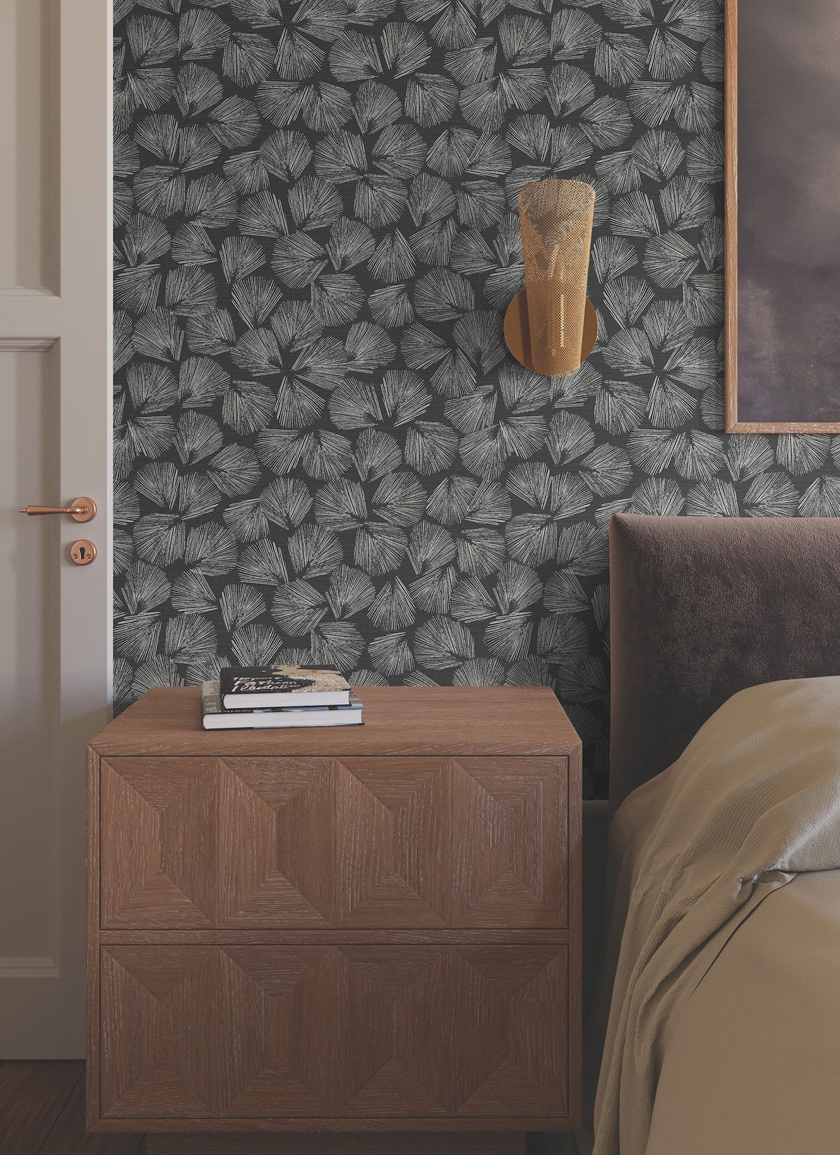 York LM5351 Elora Leaf Black Wallpaper