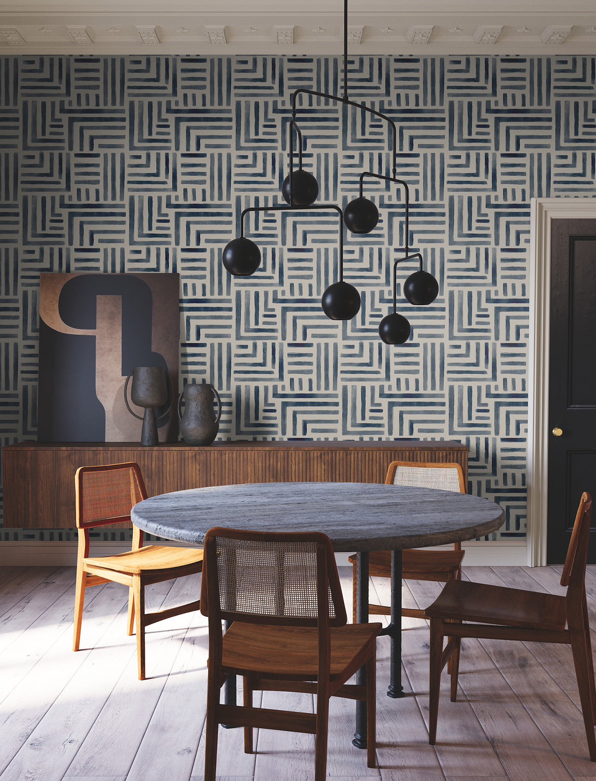 York LM5361 Painterly Labyrinth Navy Wallpaper