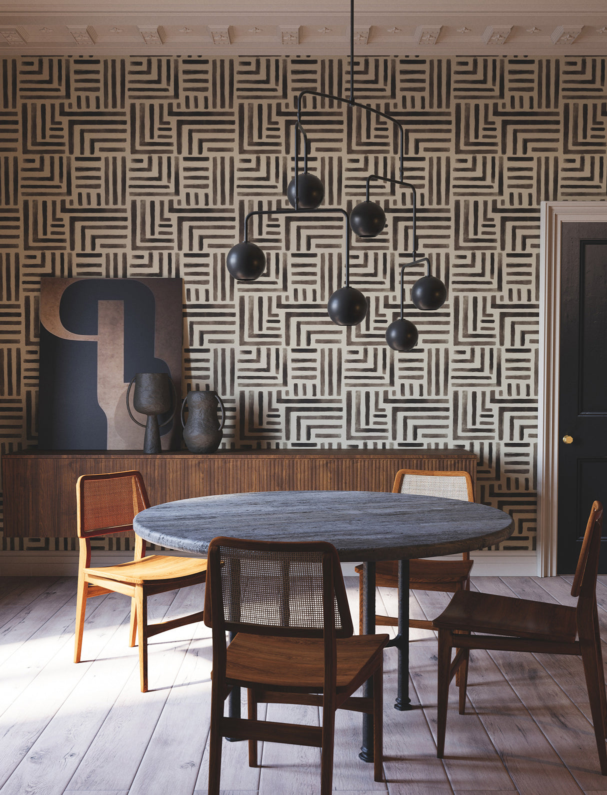 York LM5365 Painterly Labyrinth Charcoal Wallpaper