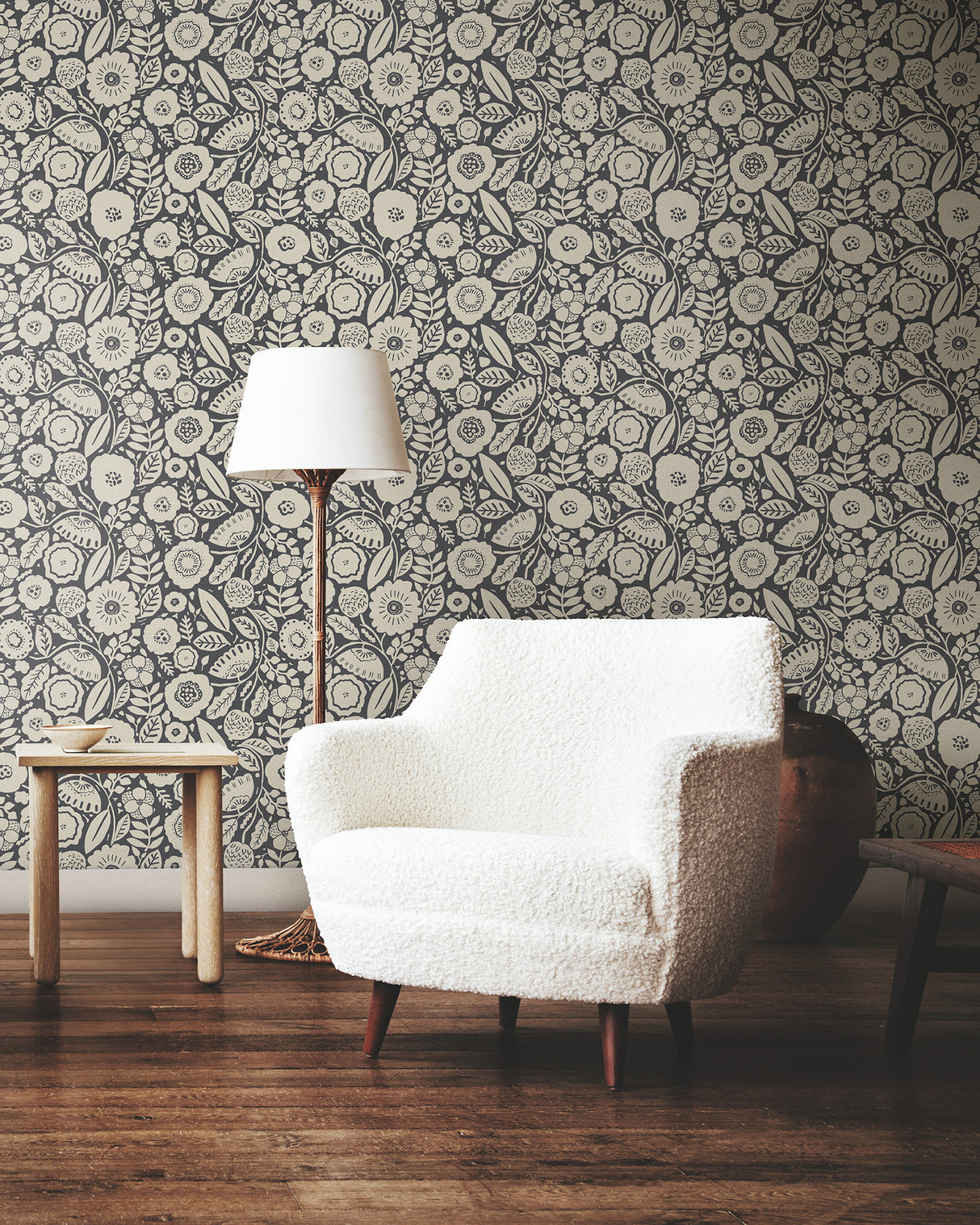 York LM5395 Camille Blossom Charcoal Wallpaper