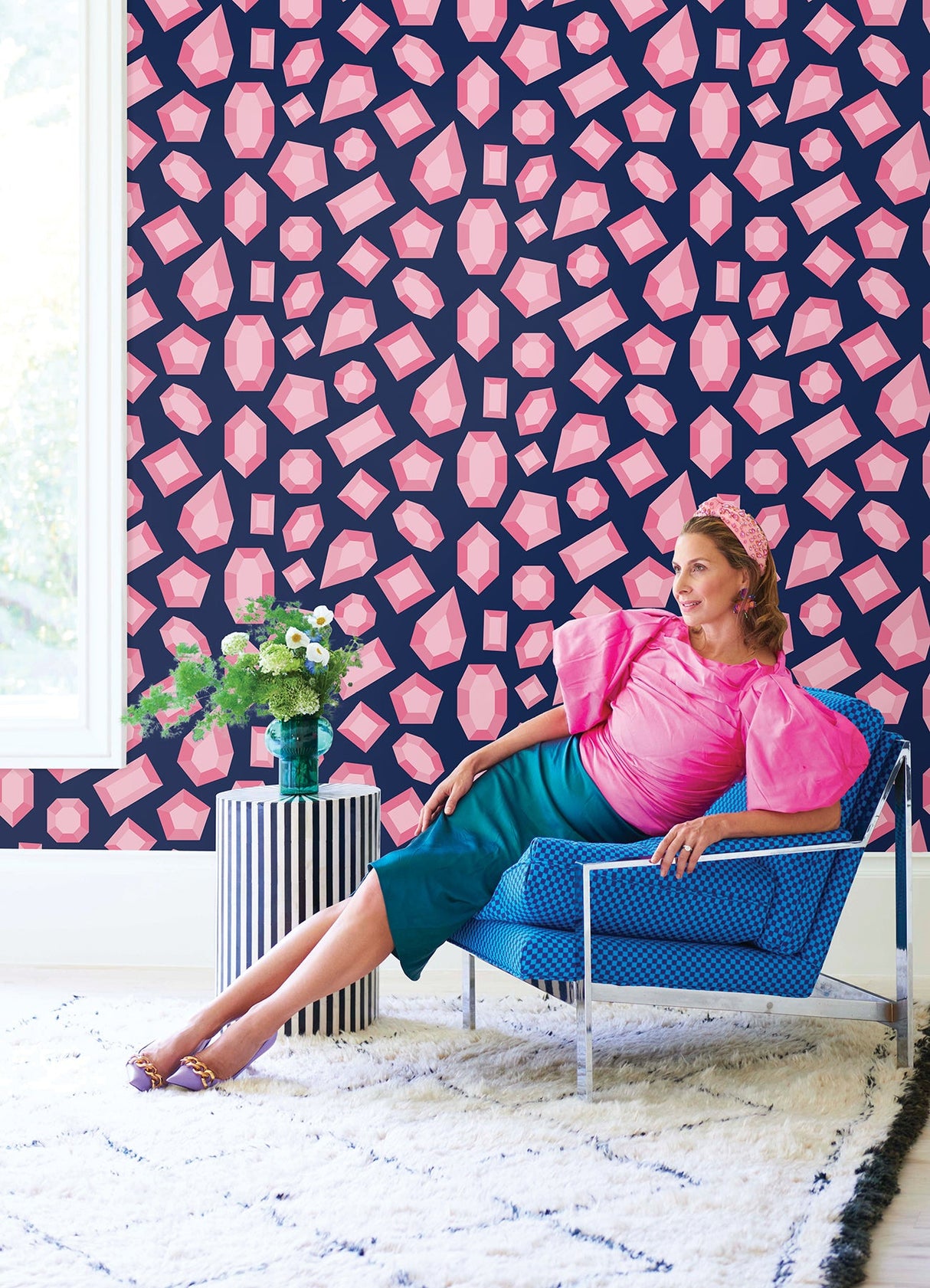 Lele Sadoughi LSS4953 Lele Gems Navy Peel & Stick Wallpaper