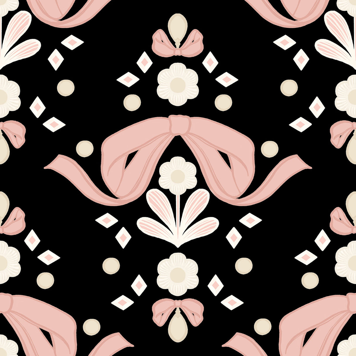 Lele Sadoughi LSS4956 Bow Damask Black Peel & Stick Wallpaper