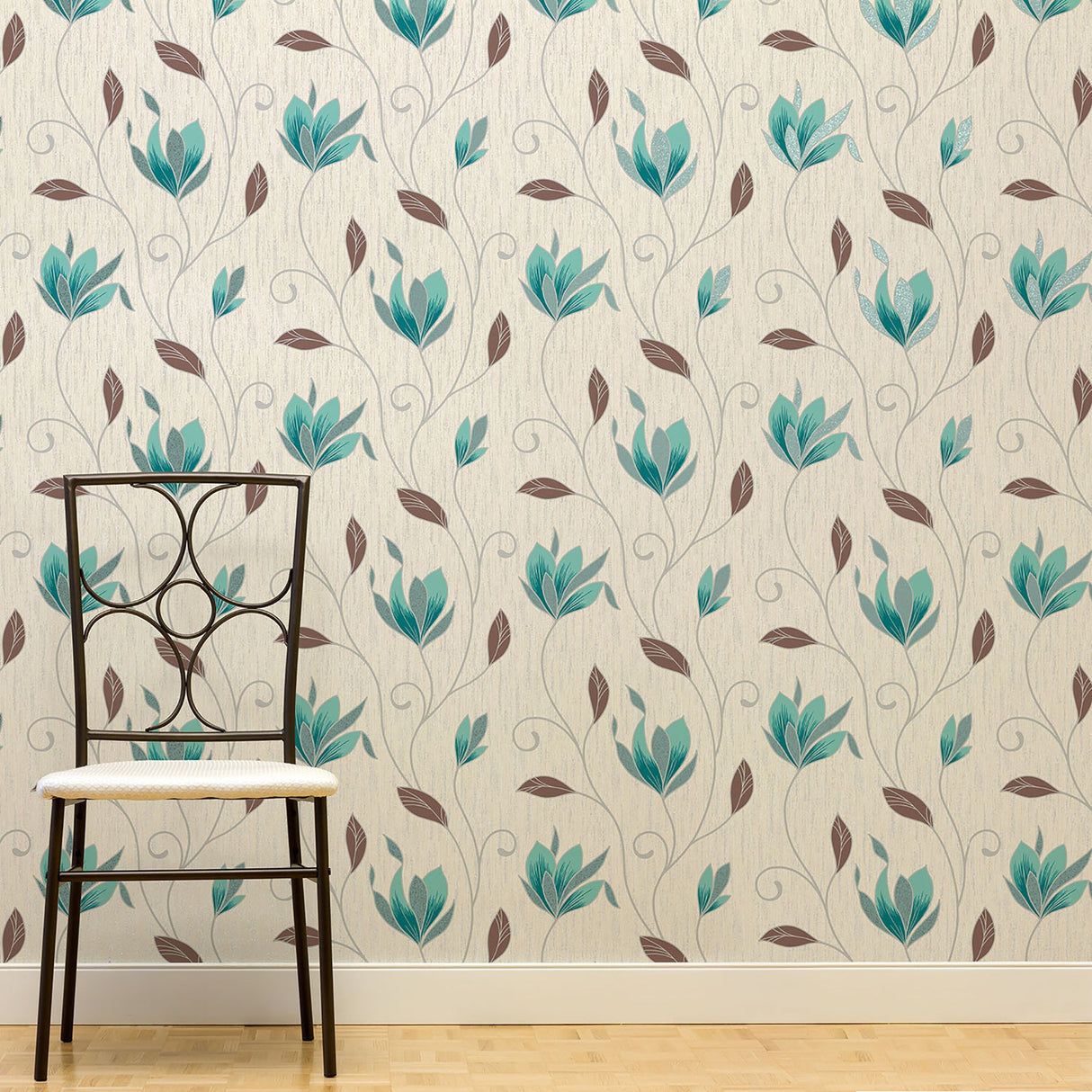 Crown  M0779 Synergy Teal Floral Trails Wallpaper