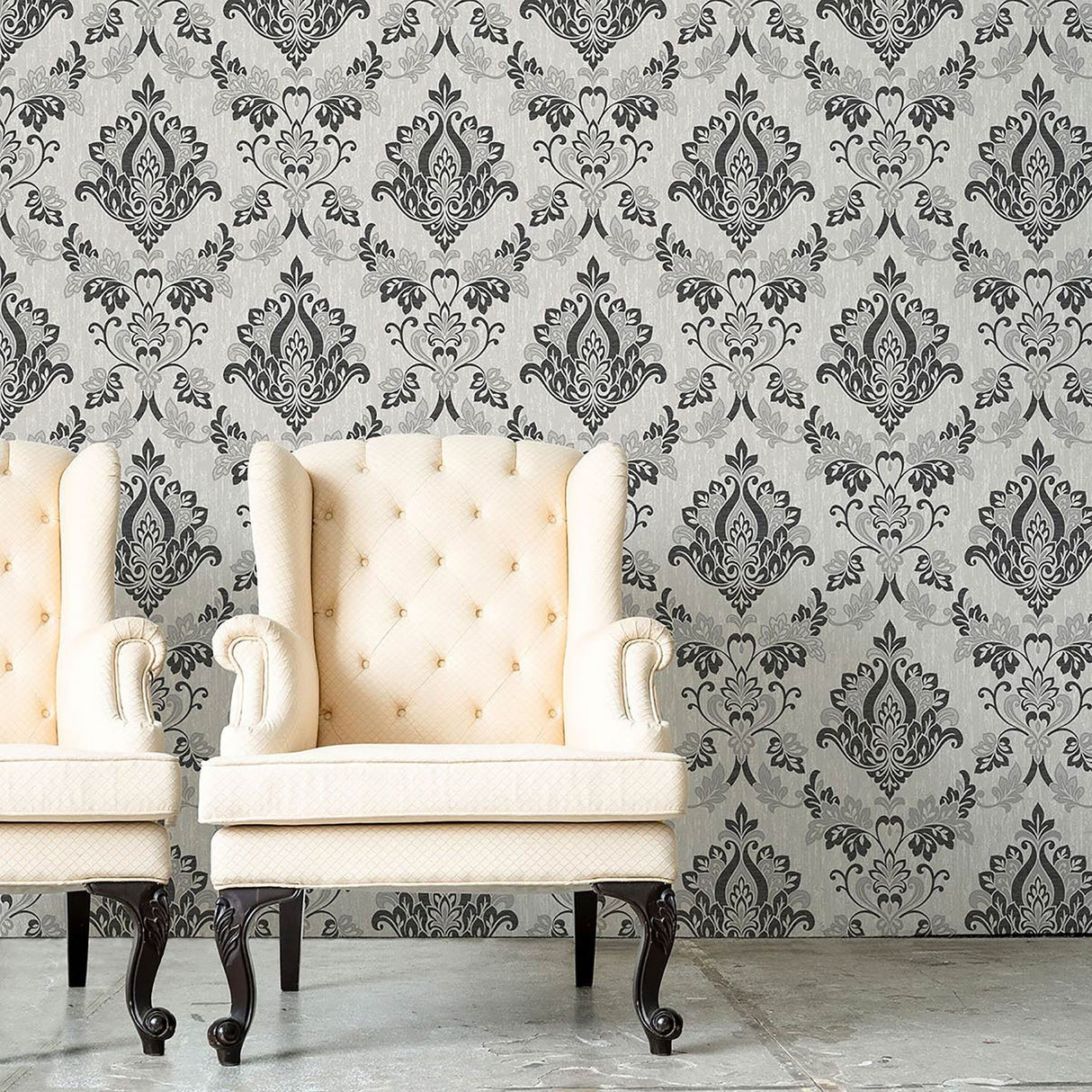 Crown M1029 Senator Black Damask Wallpaper