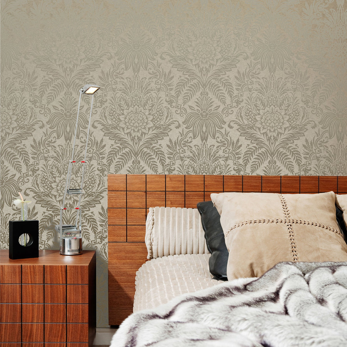 Crown  M1066 Signature Beige Damask Wallpaper