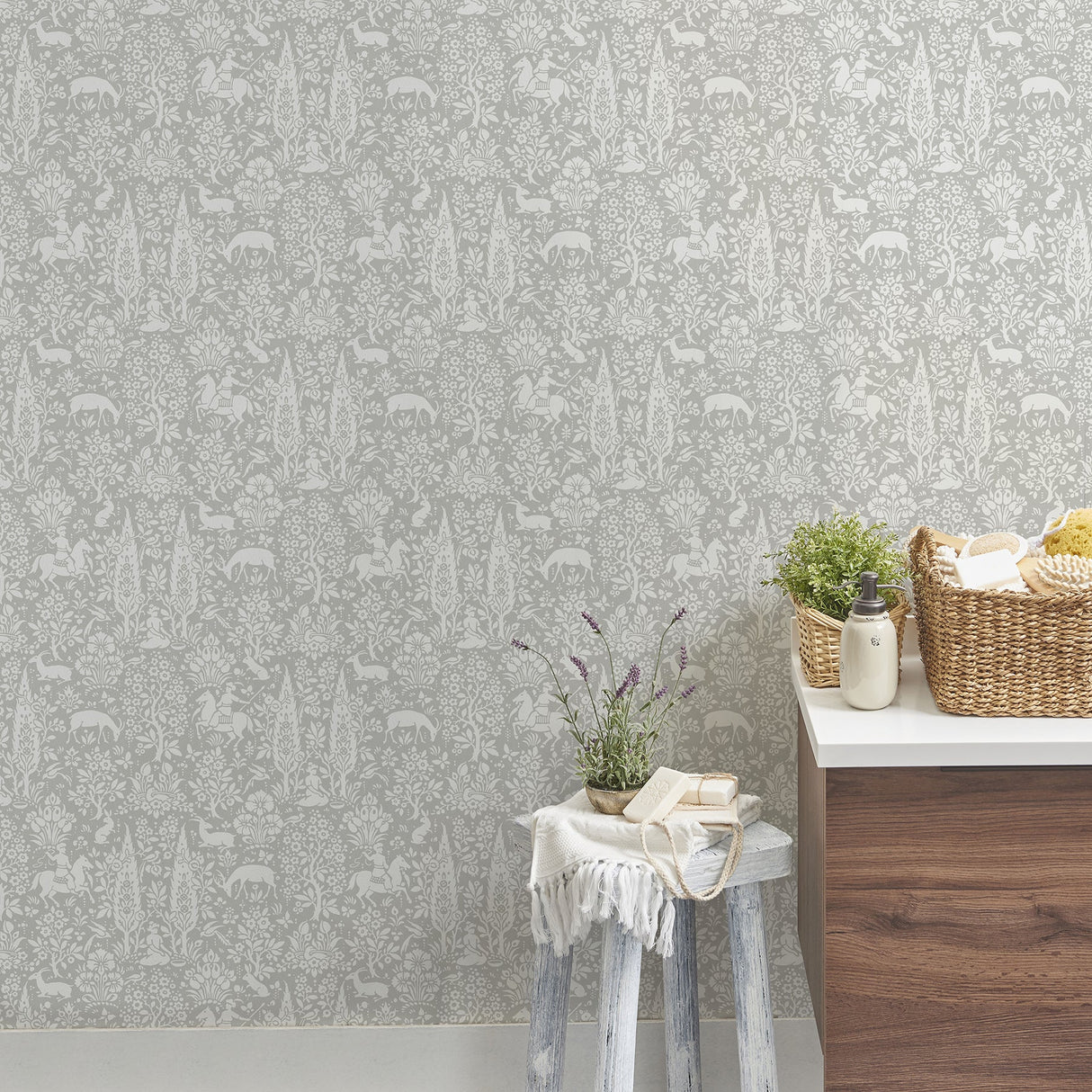 Crown  M1168 Sherwood Light Grey Woodland Wallpaper