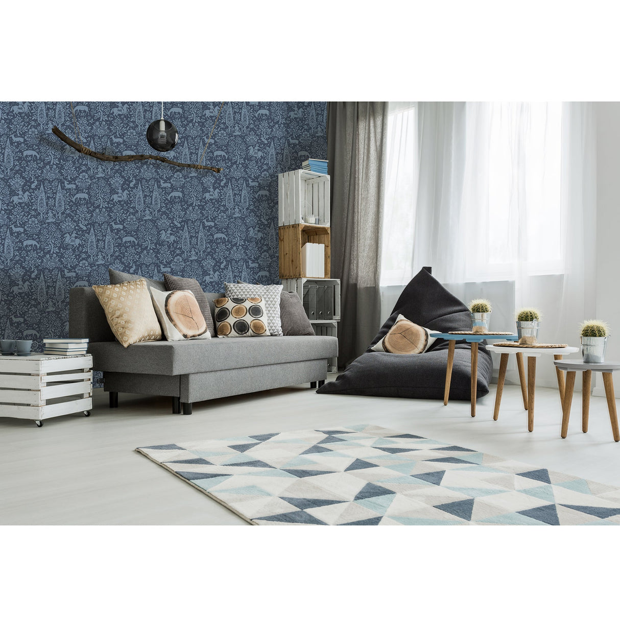 Crown  M1169 Sherwood Dark Blue Woodland Wallpaper