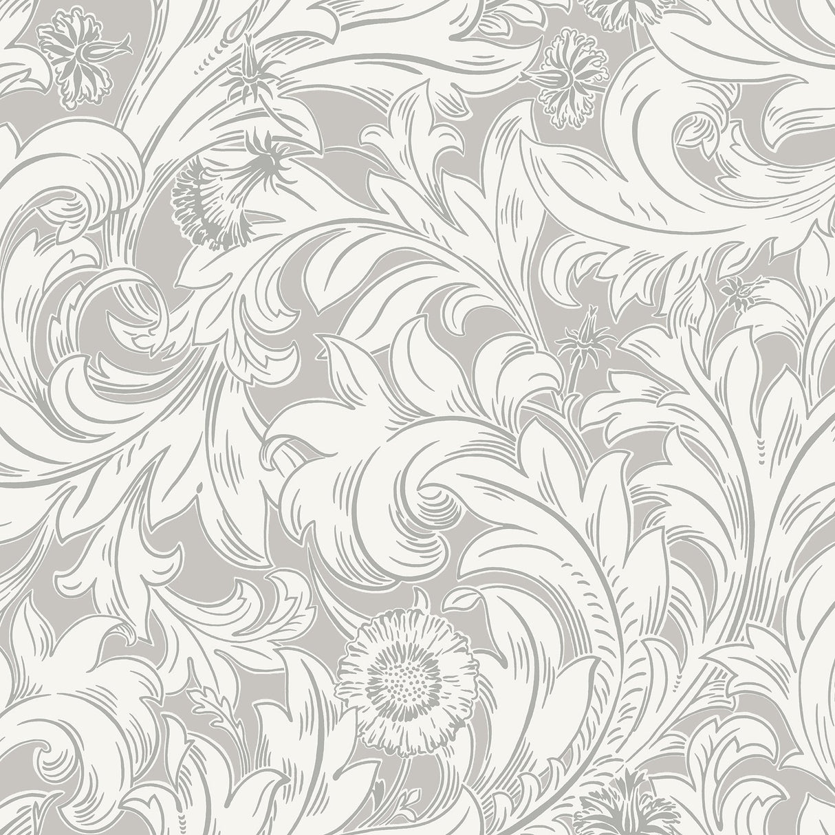 Crown  M1173 Ahu Grey Scroll Wallpaper
