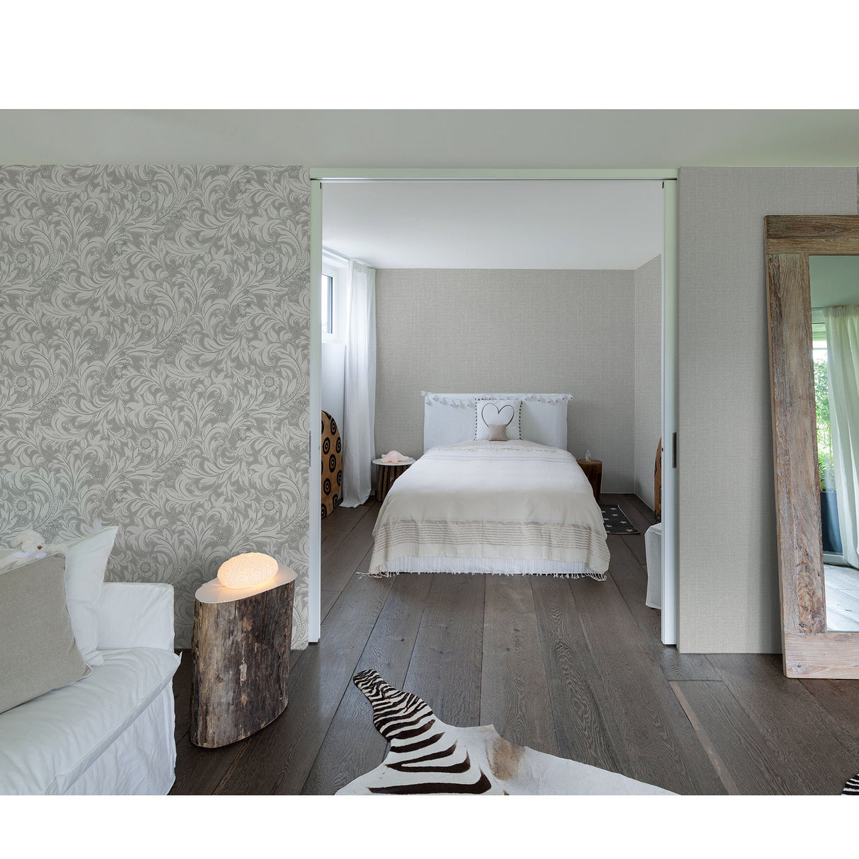 Crown  M1173 Ahu Grey Scroll Wallpaper