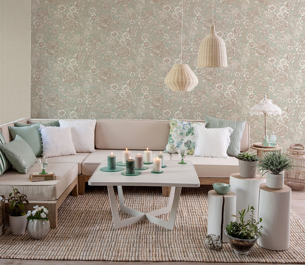 Crown  M1185 Hedgerow Moss Floral Trails Wallpaper