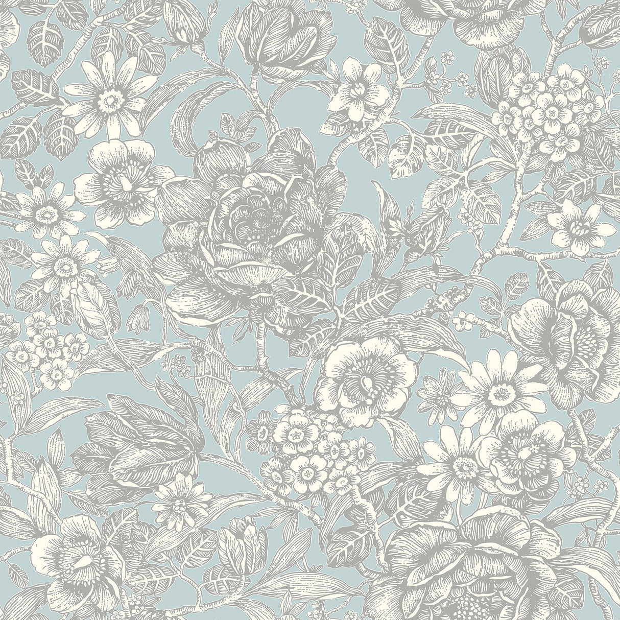 Crown  M1186 Hedgerow Light Blue Floral Trails Wallpaper