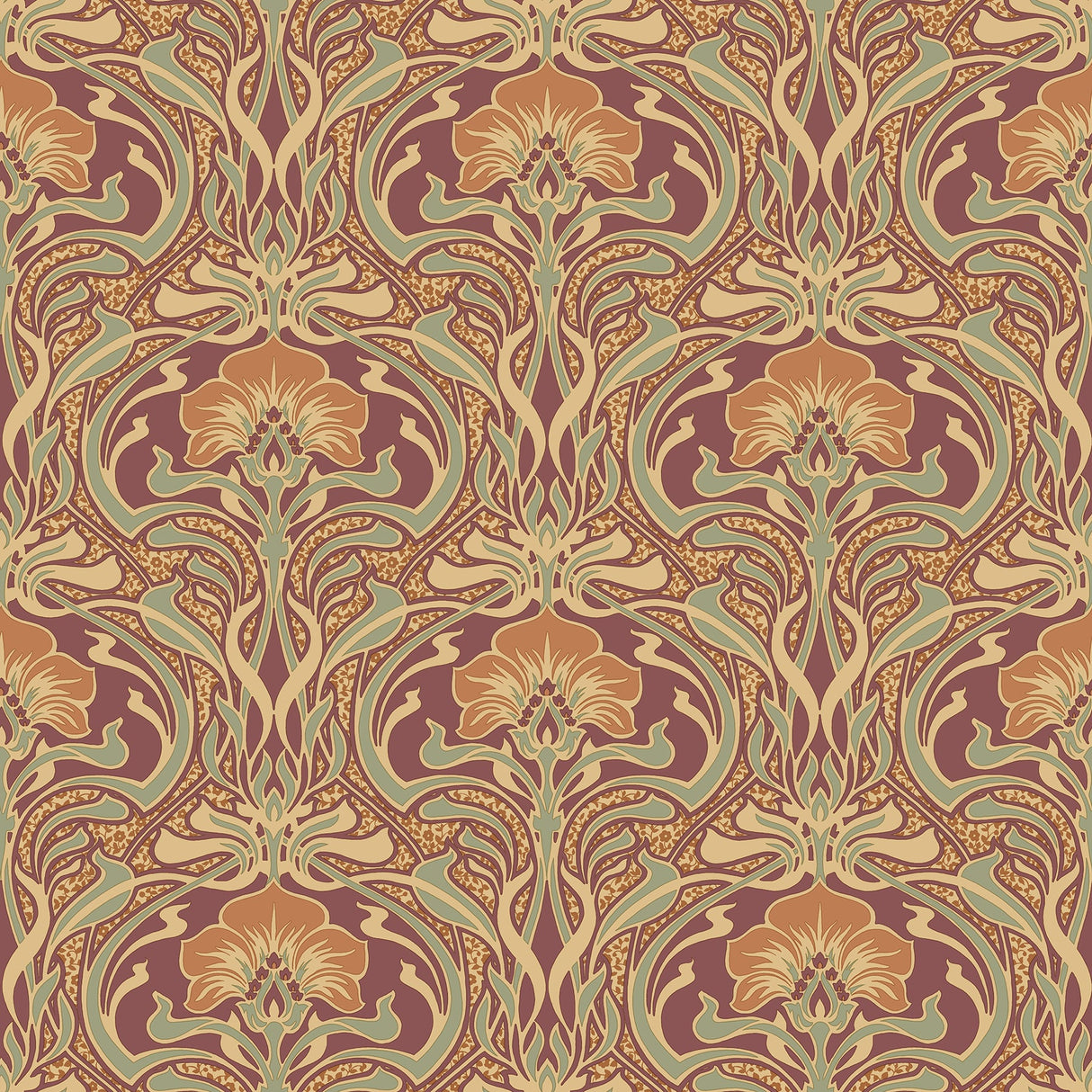 Crown  M1194 Donovan Burnt Sienna Nouveau Floral Wallpaper