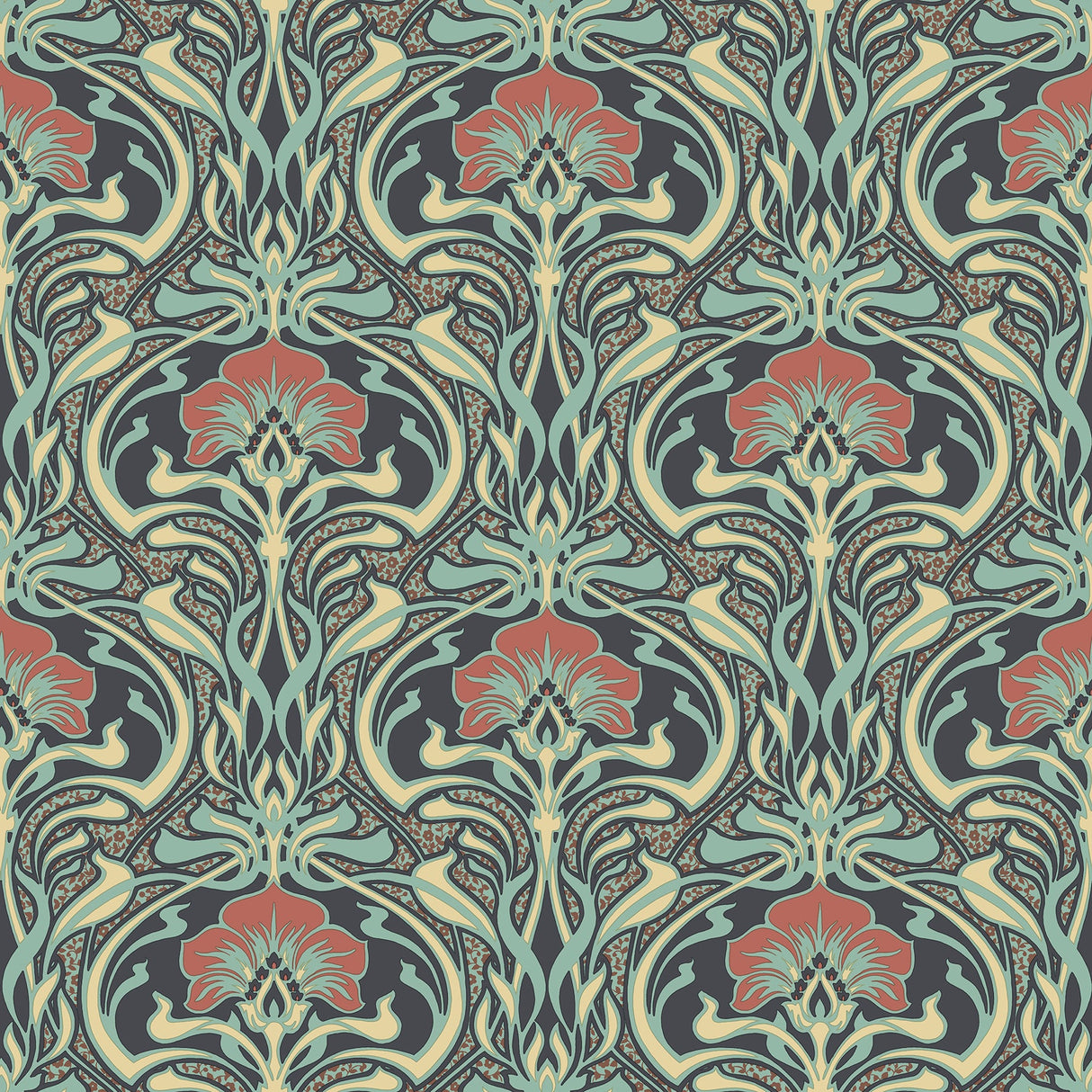 Crown  M1196 Donovan Moss Nouveau Floral Wallpaper