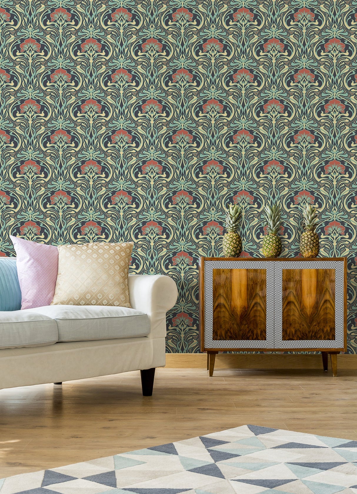 Crown  M1196 Donovan Moss Nouveau Floral Wallpaper
