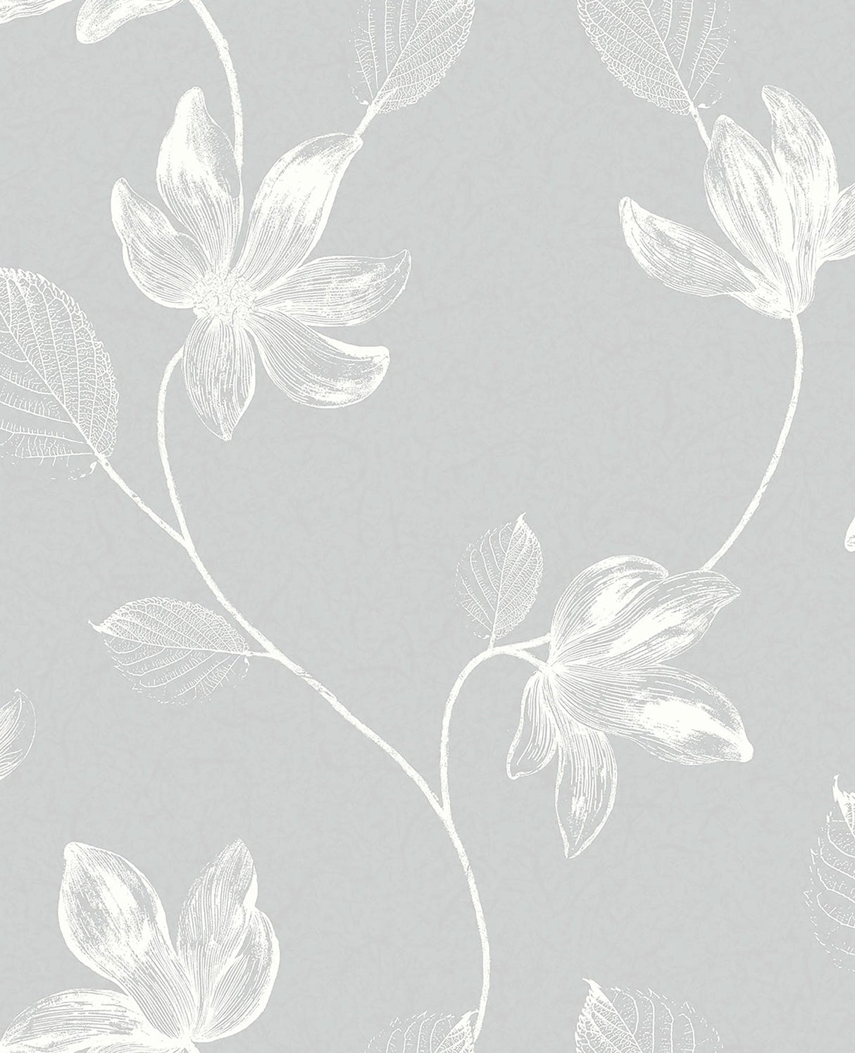Crown  M1244 Florence Light Grey Floral Leaf Trail Wallpaper