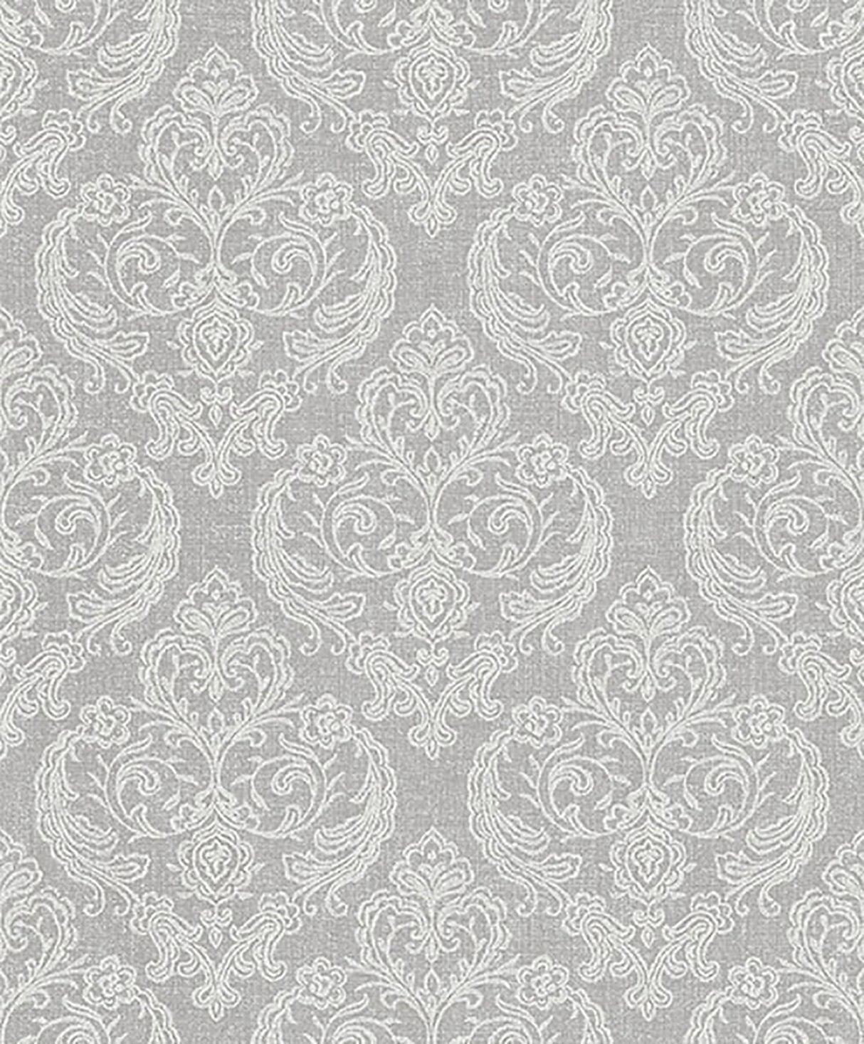 Crown  M1309 Ida Light Grey Damask Wallpaper