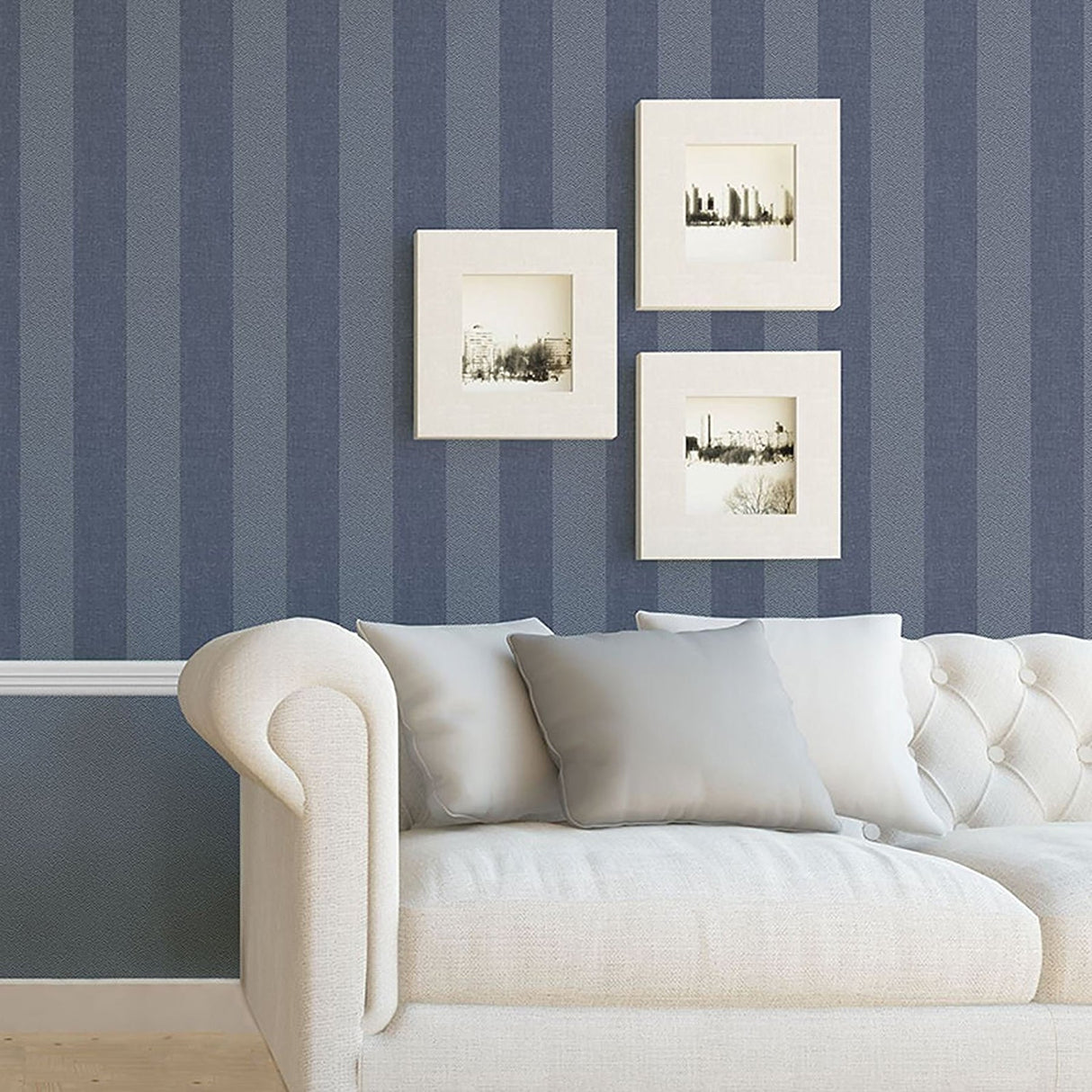 Crown  M1310 Audrey Blue Tweed Stripe Wallpaper