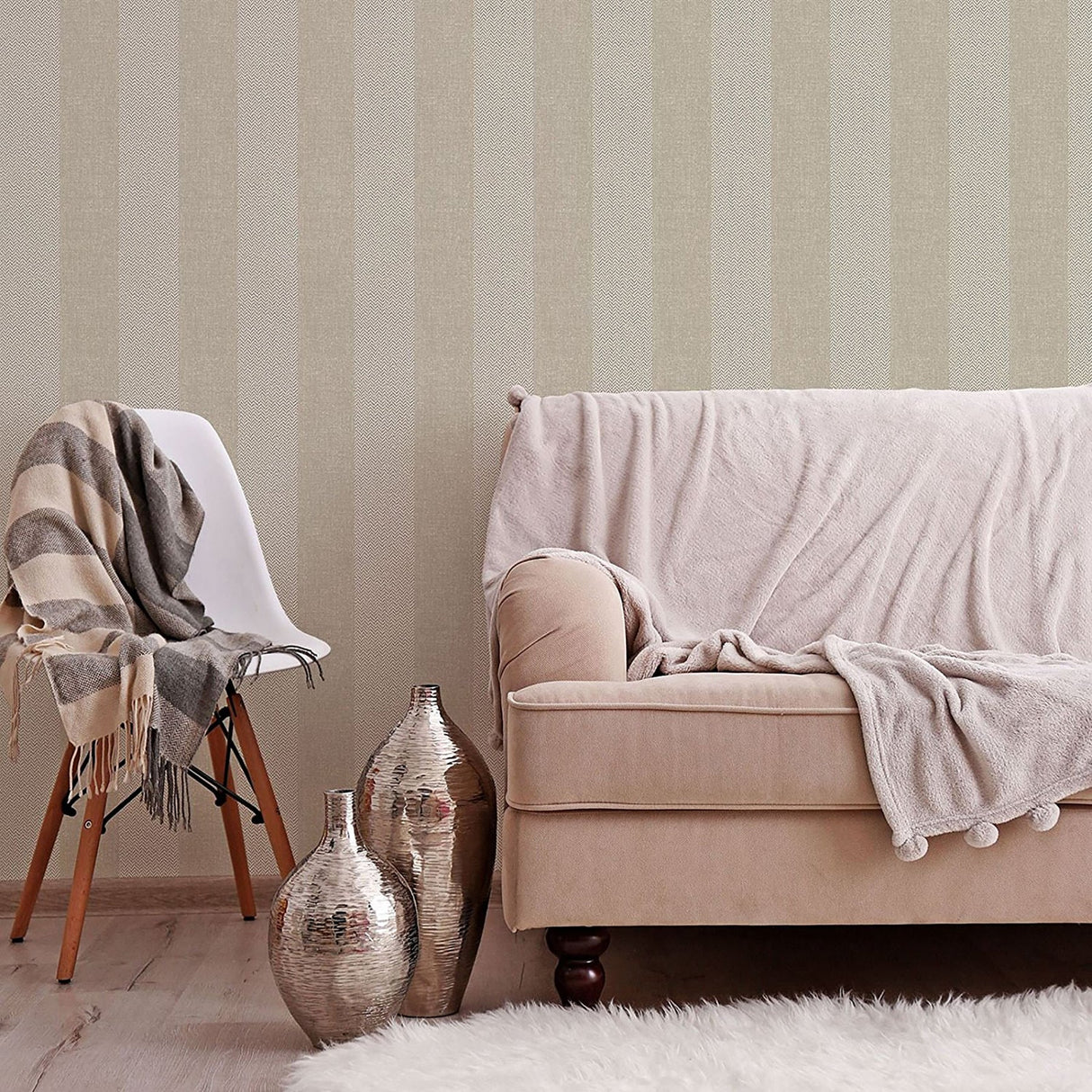 Crown  M1311 Audrey Beige Tweed Stripe Wallpaper