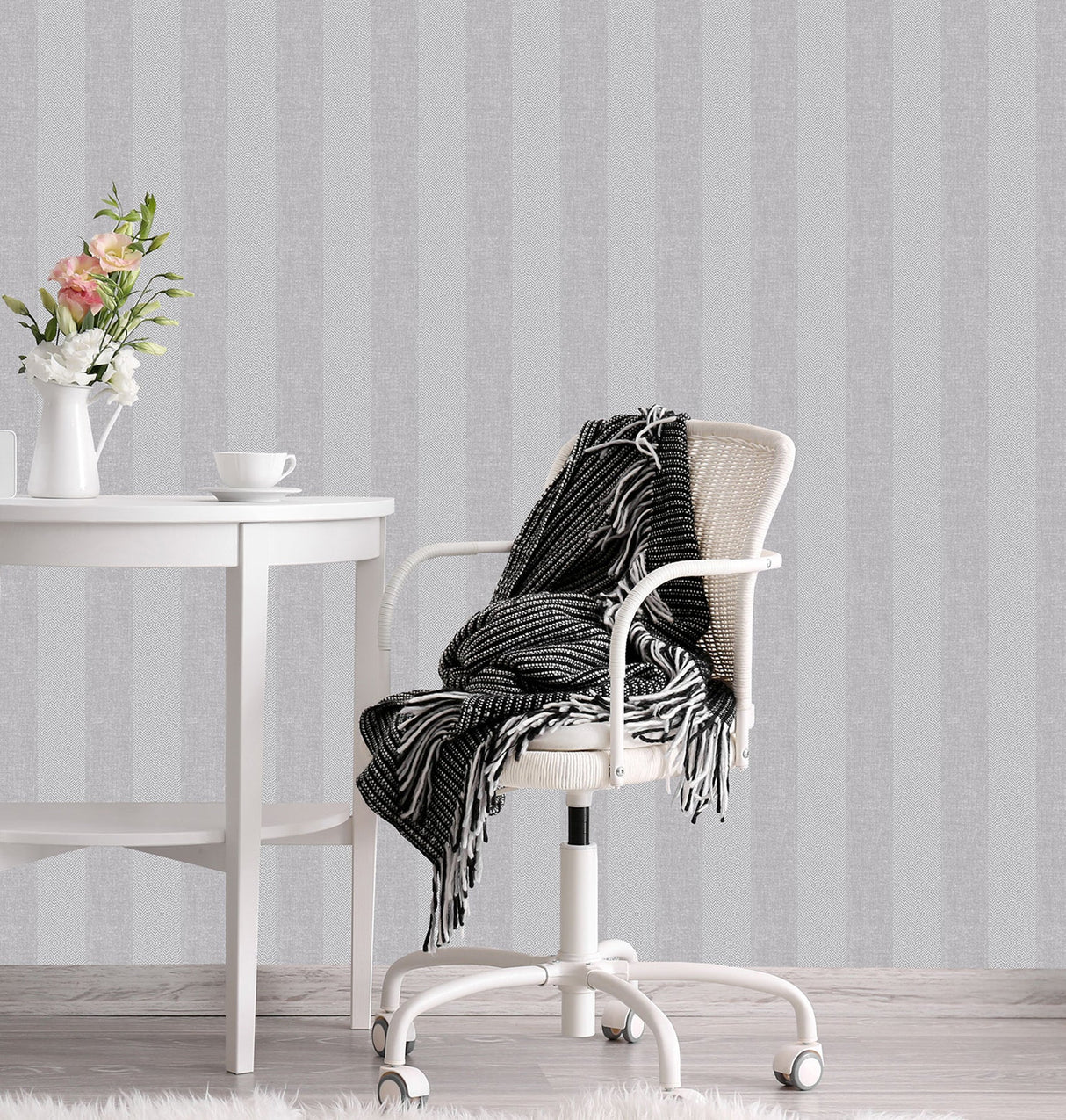 Crown  M1312 Audrey Light Grey Tweed Stripe Wallpaper