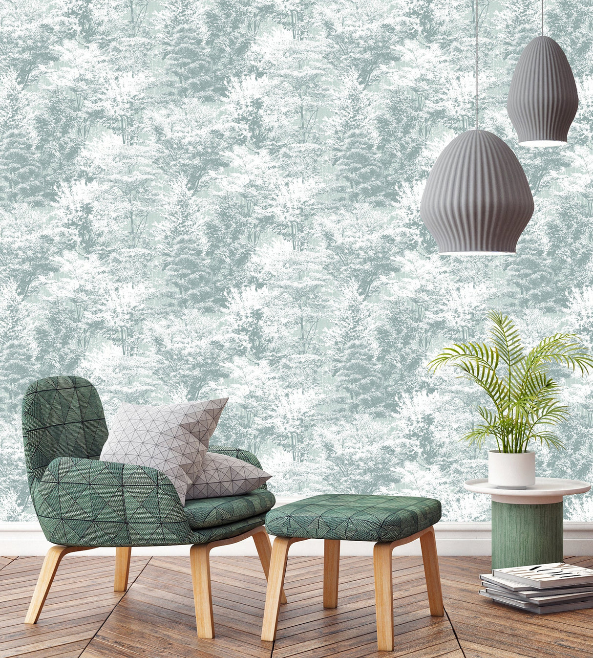 Crown  M1337 Camphor Teal Trees Wallpaper