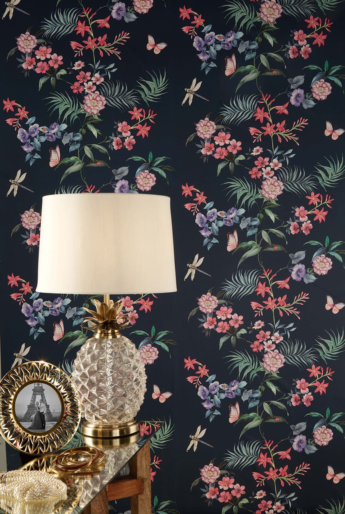 Crown  M1345 Carmen Black Floral Wallpaper