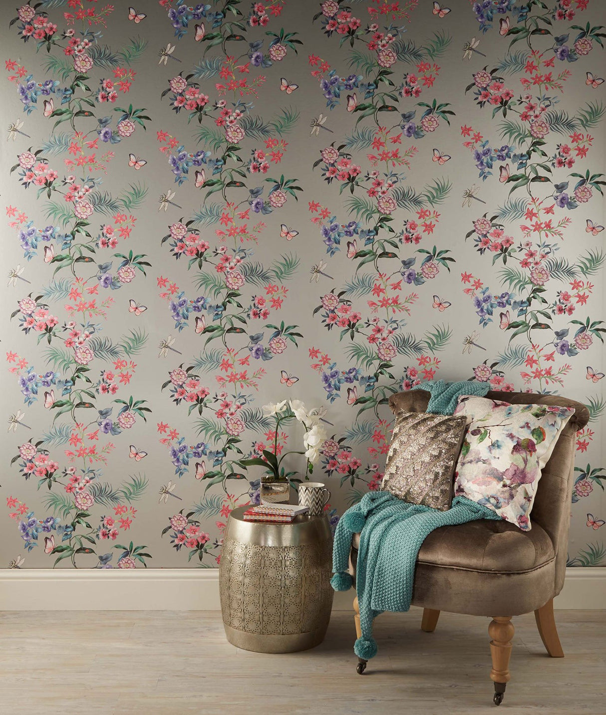 Crown  M1346 Carmen Silver Floral Wallpaper