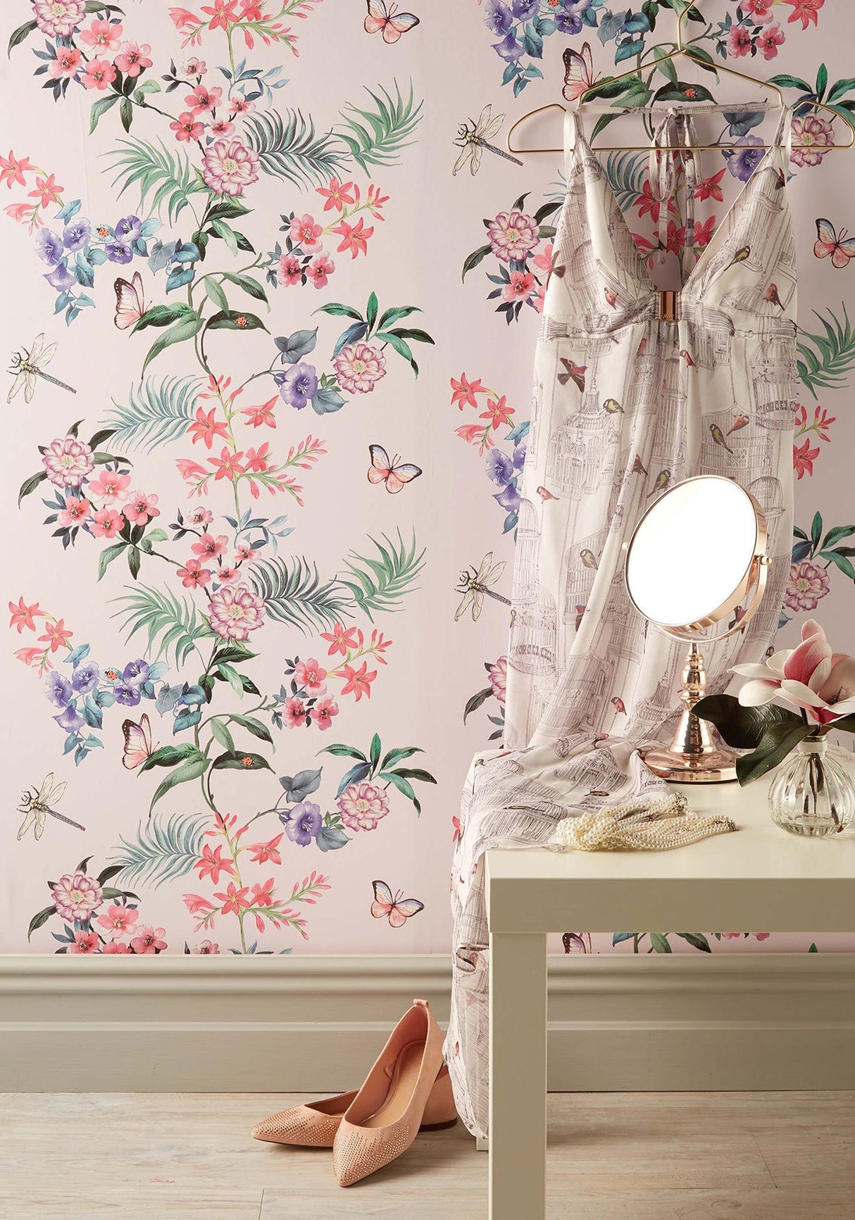 Crown  M1347 Carmen Light Pink Floral Wallpaper