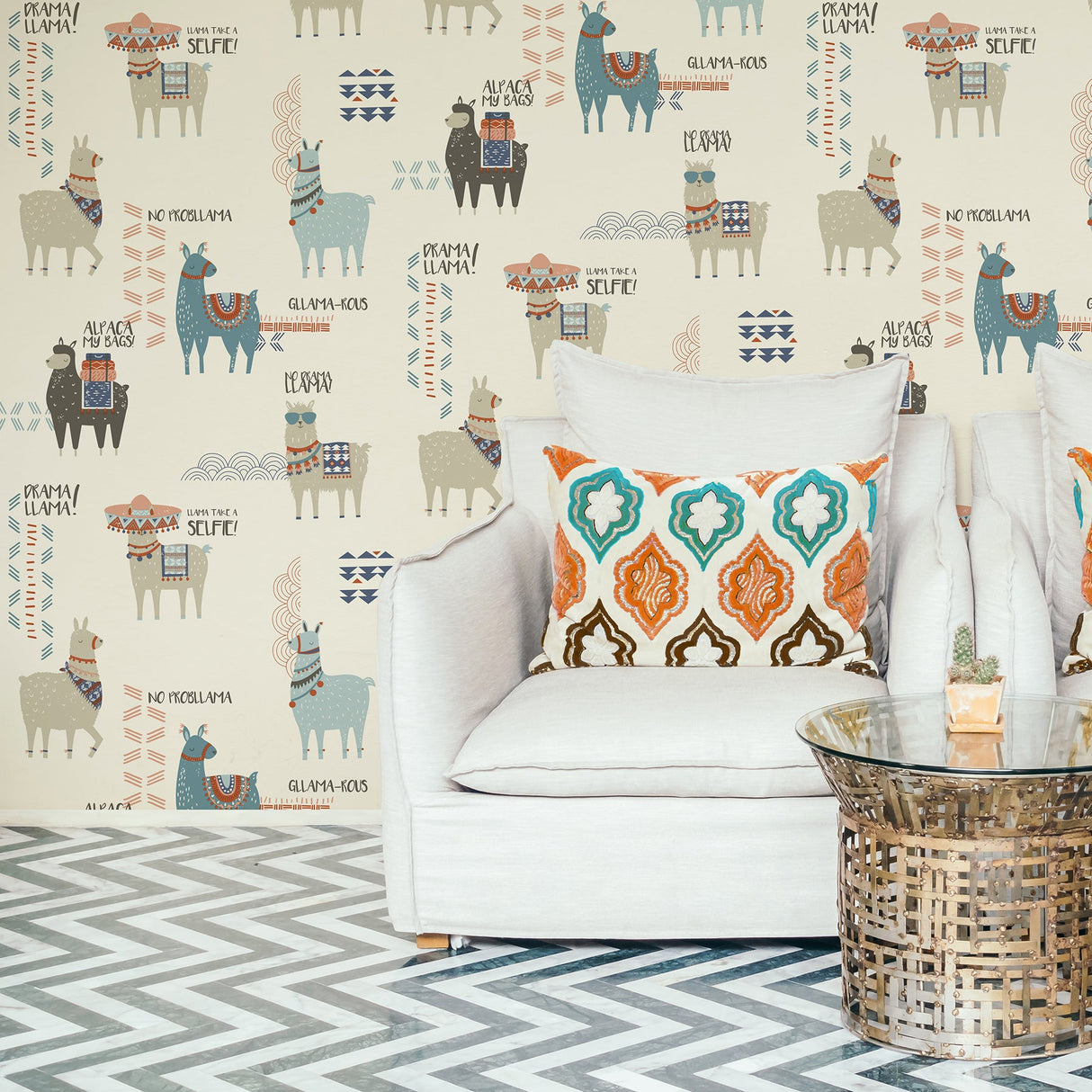 Crown M1368 Quito Multicolor Llamas Wallpaper