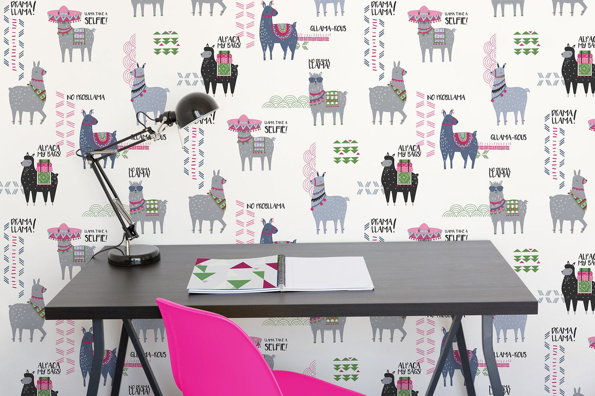 Crown M1369 Quito Pink Llamas Wallpaper