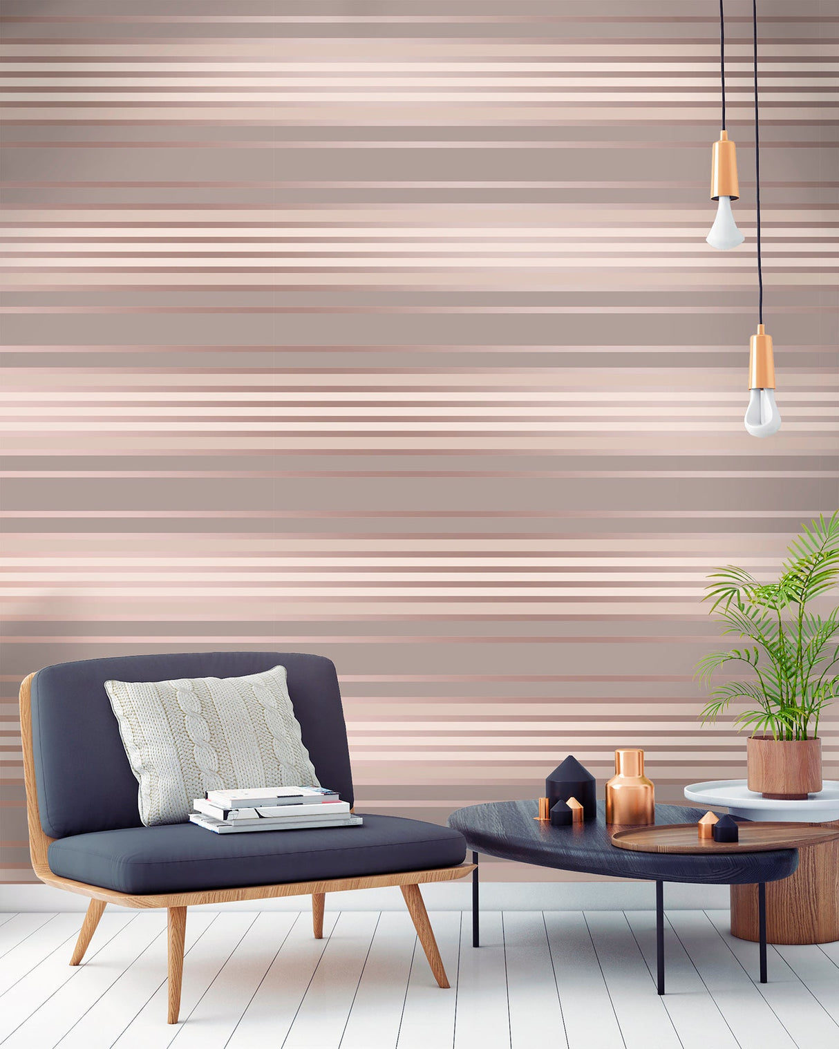 Fine Decor M1471 Mayfair Rose Gold Metallic Stripe Wallpaper