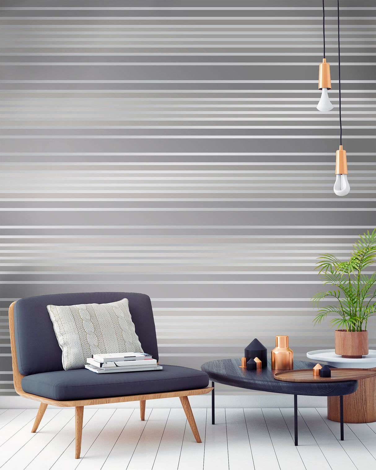 Fine Decor M1472 Mayfair Charcoal Metallic Stripe Wallpaper