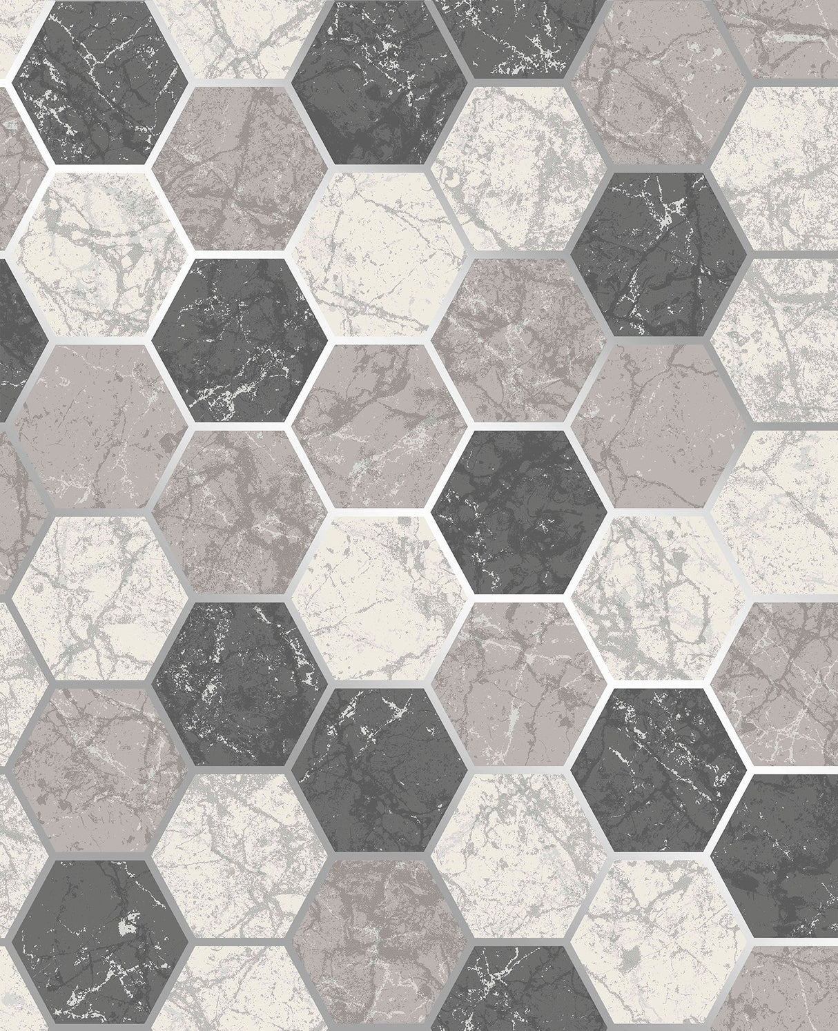 Crown M1508 Margaret Charcoal Marble Hexagon Wallpaper