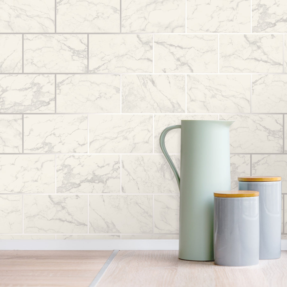 Crown M1509 Mirren Off-White Marble Subway Tile Wallpaper