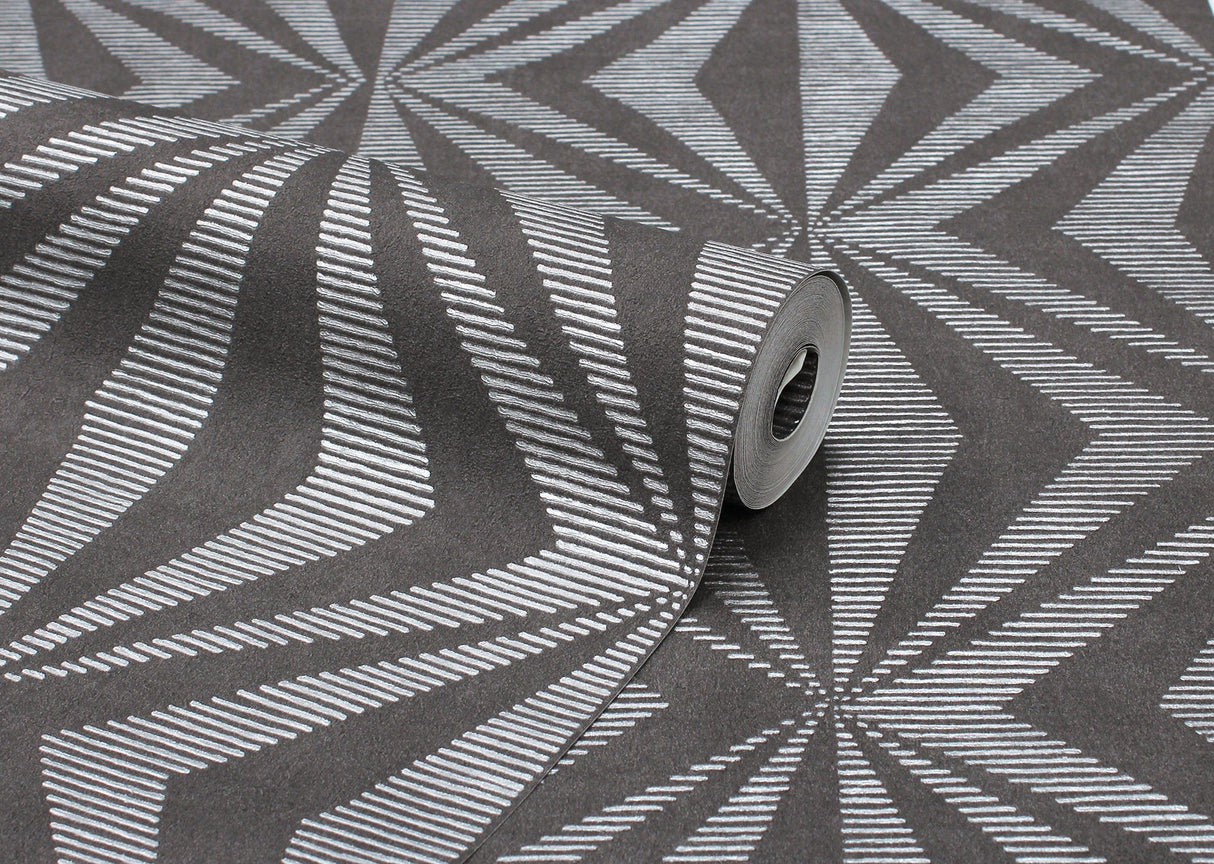 Fine Decor M1560 Precision Charcoal Diamond Geo Wallpaper