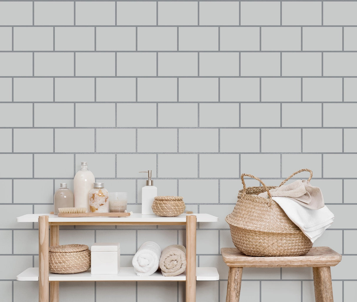 Fine Decor M1637 Metro White Tile Wallpaper