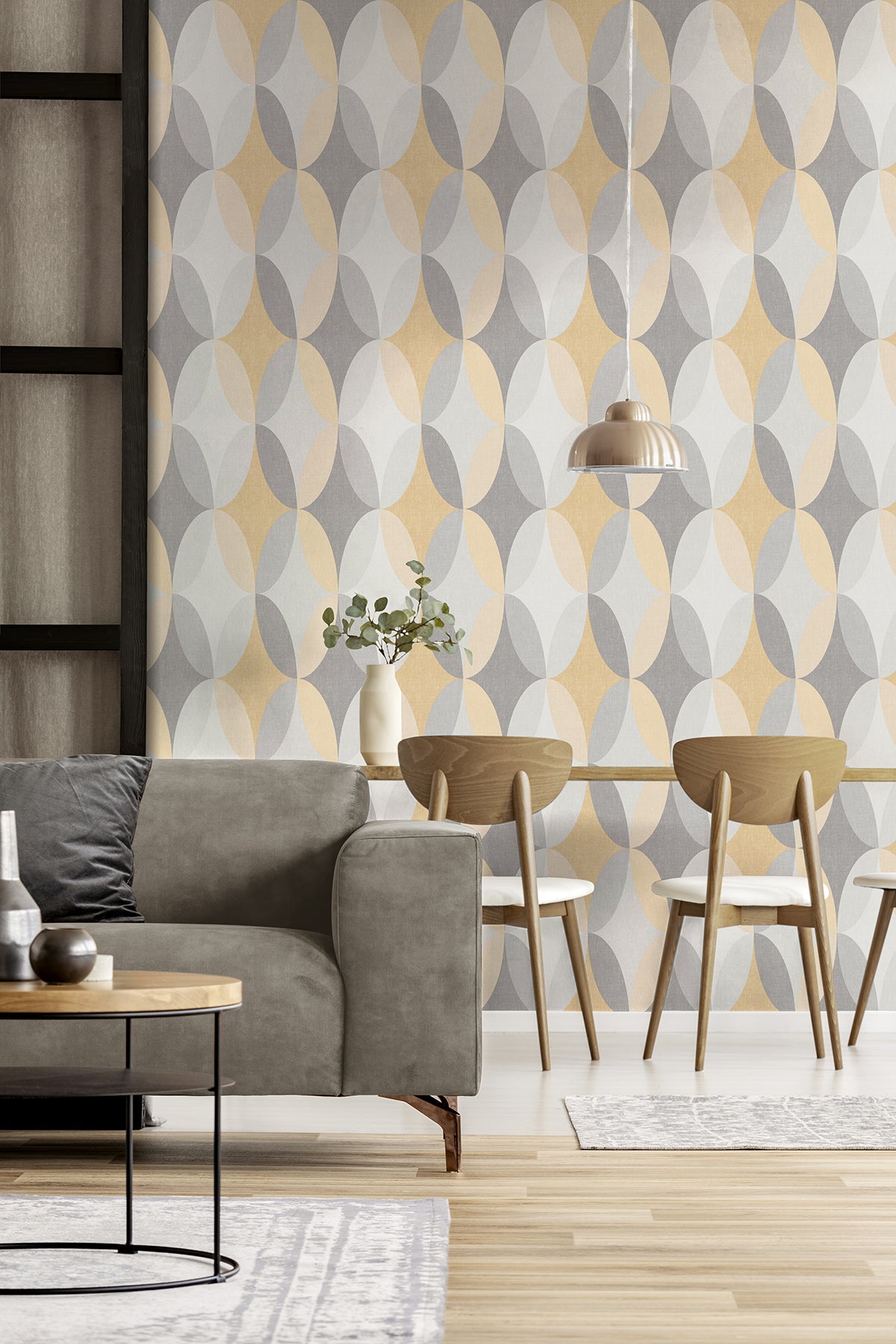 Fine Decor M1641 Kirby Mustard Oval Geo Wallpaper