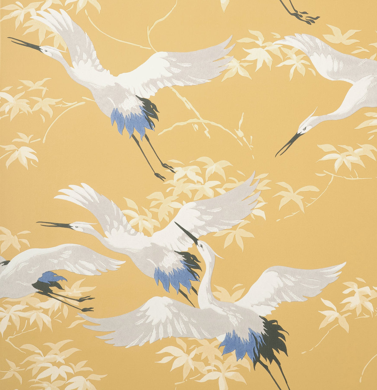 Fine Decor M1655 Saura Yellow Cranes Wallpaper