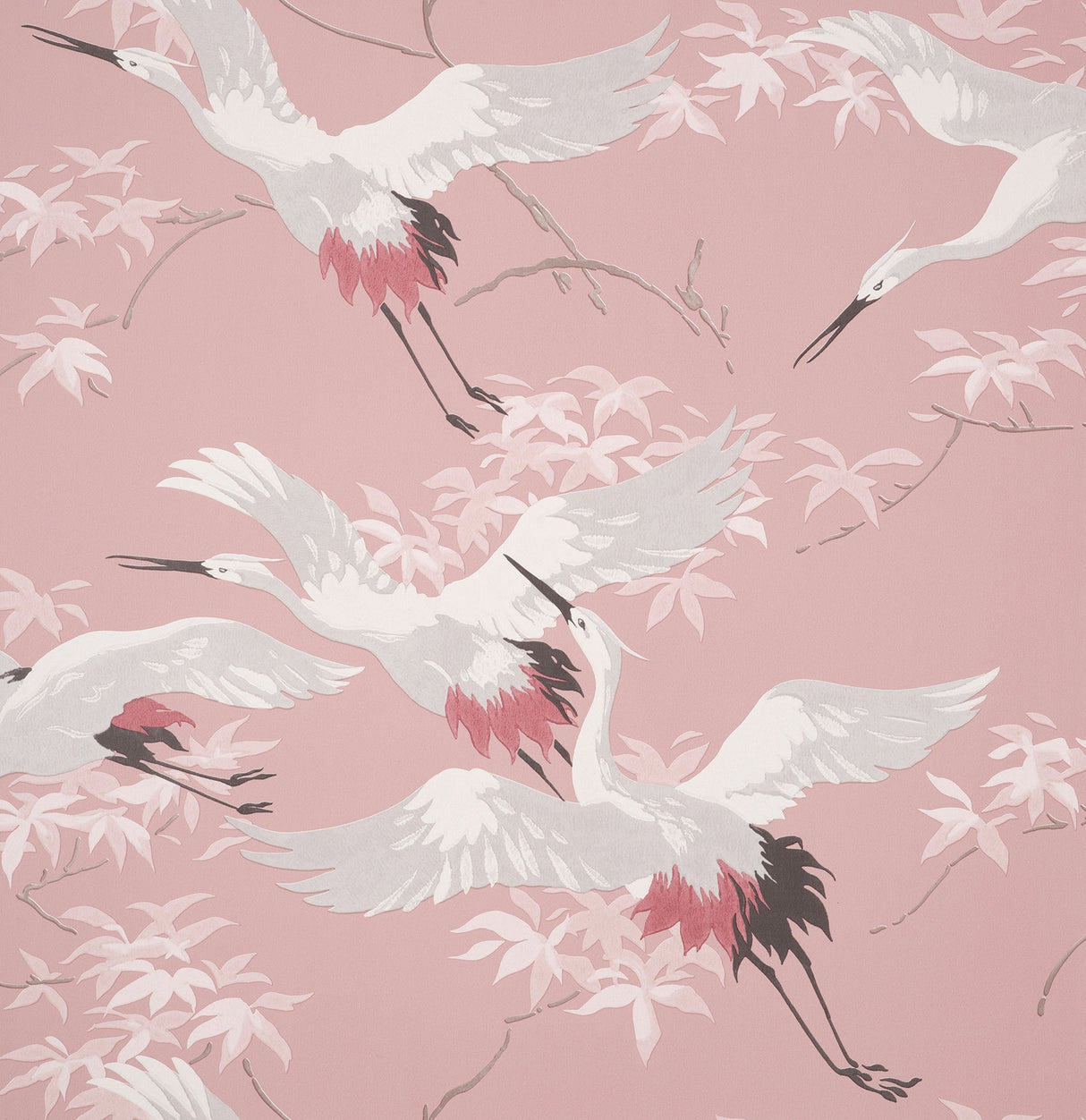 Fine Decor M1656 Saura Pink Cranes Wallpaper
