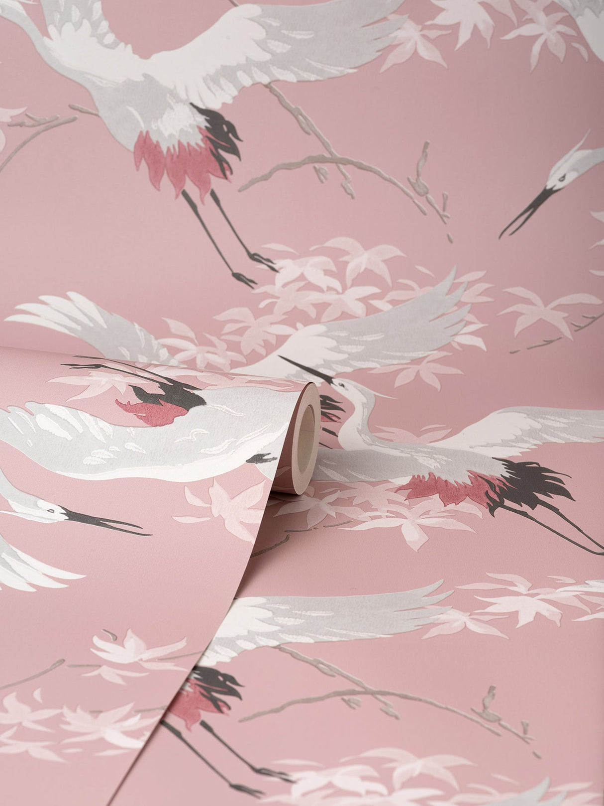 Fine Decor M1656 Saura Pink Cranes Wallpaper