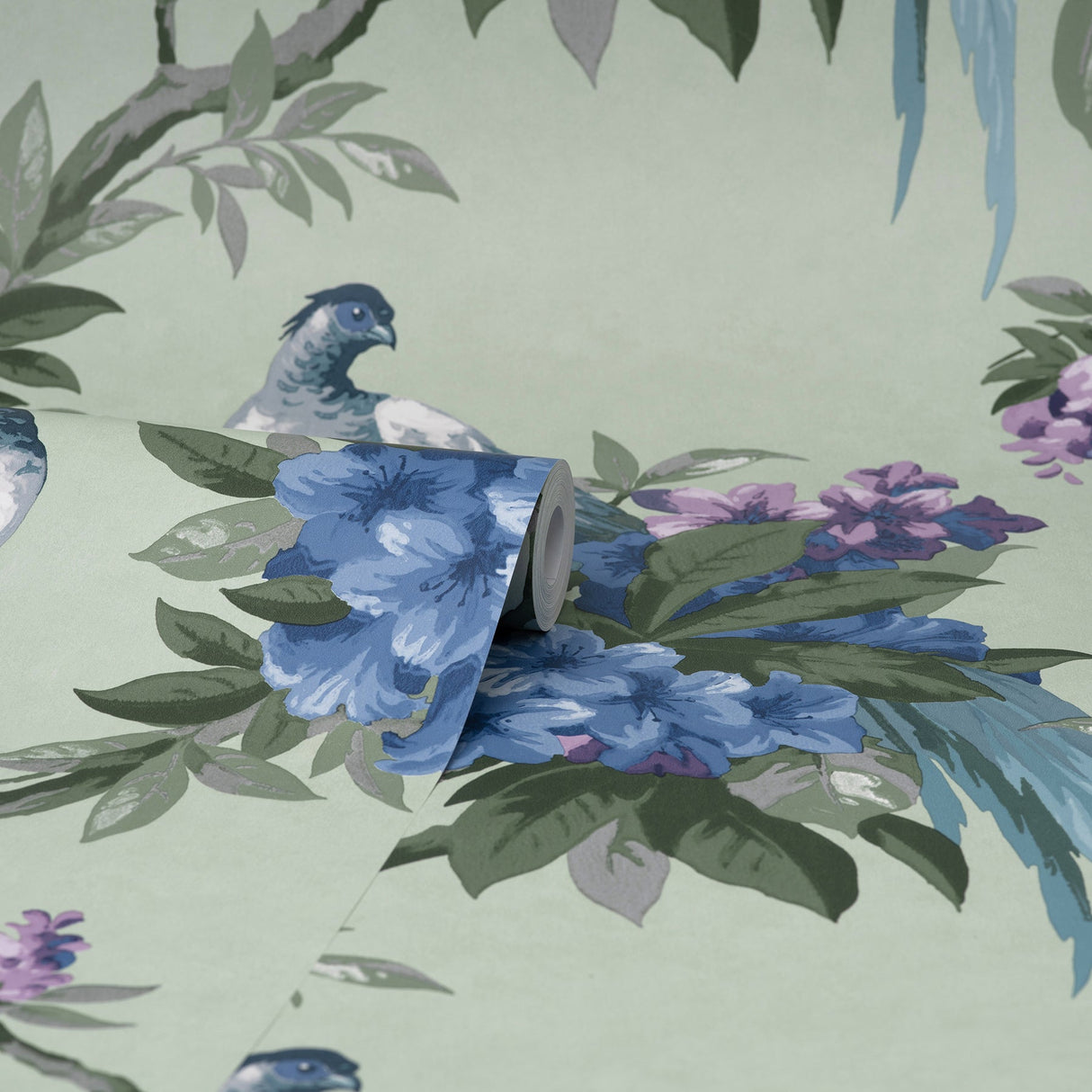 Brewster M1660 Golden Pheasant Sage Floral Wallpaper