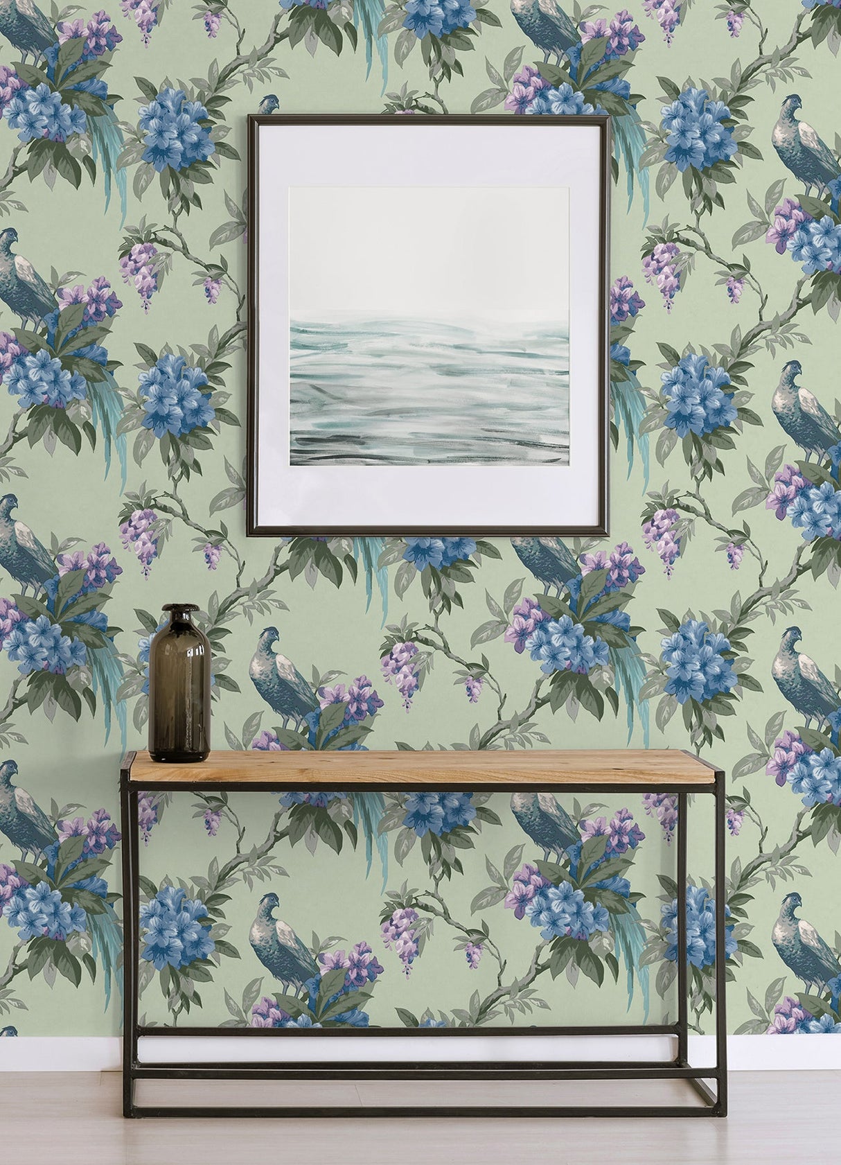 Brewster M1660 Golden Pheasant Sage Floral Wallpaper