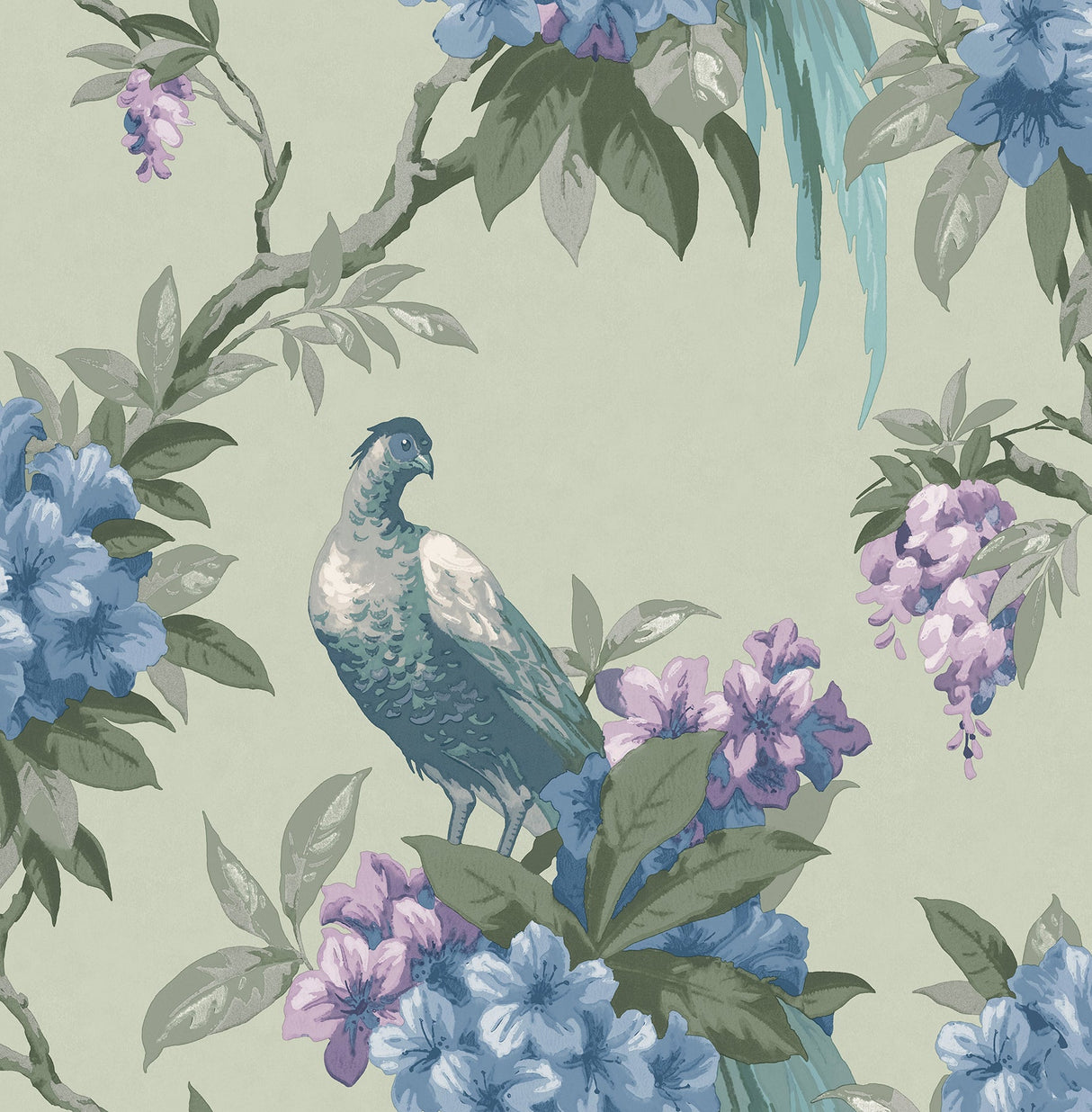 Brewster M1660 Golden Pheasant Sage Floral Wallpaper
