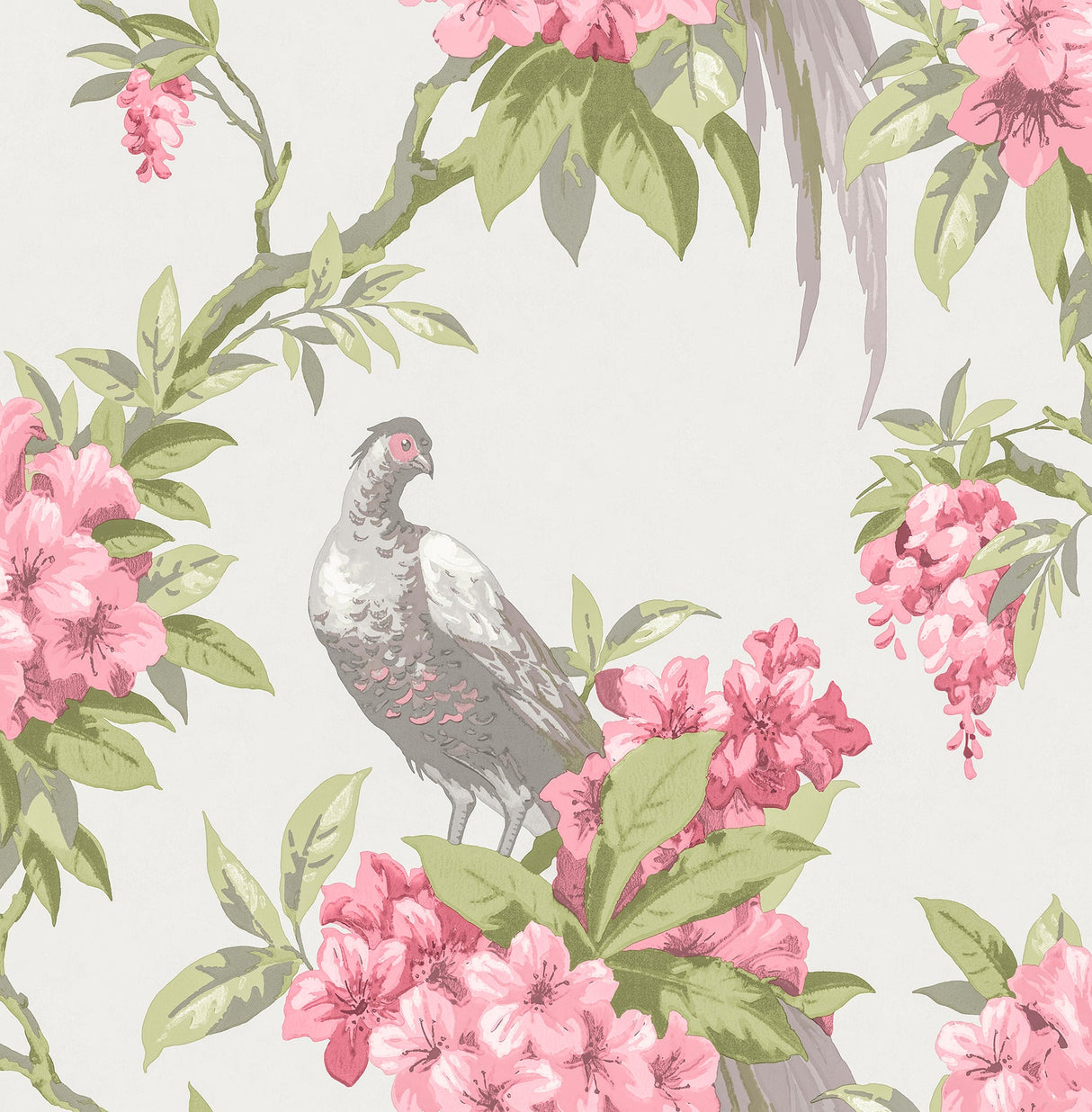 Brewster M1664 Golden Pheasant Rose Floral Wallpaper