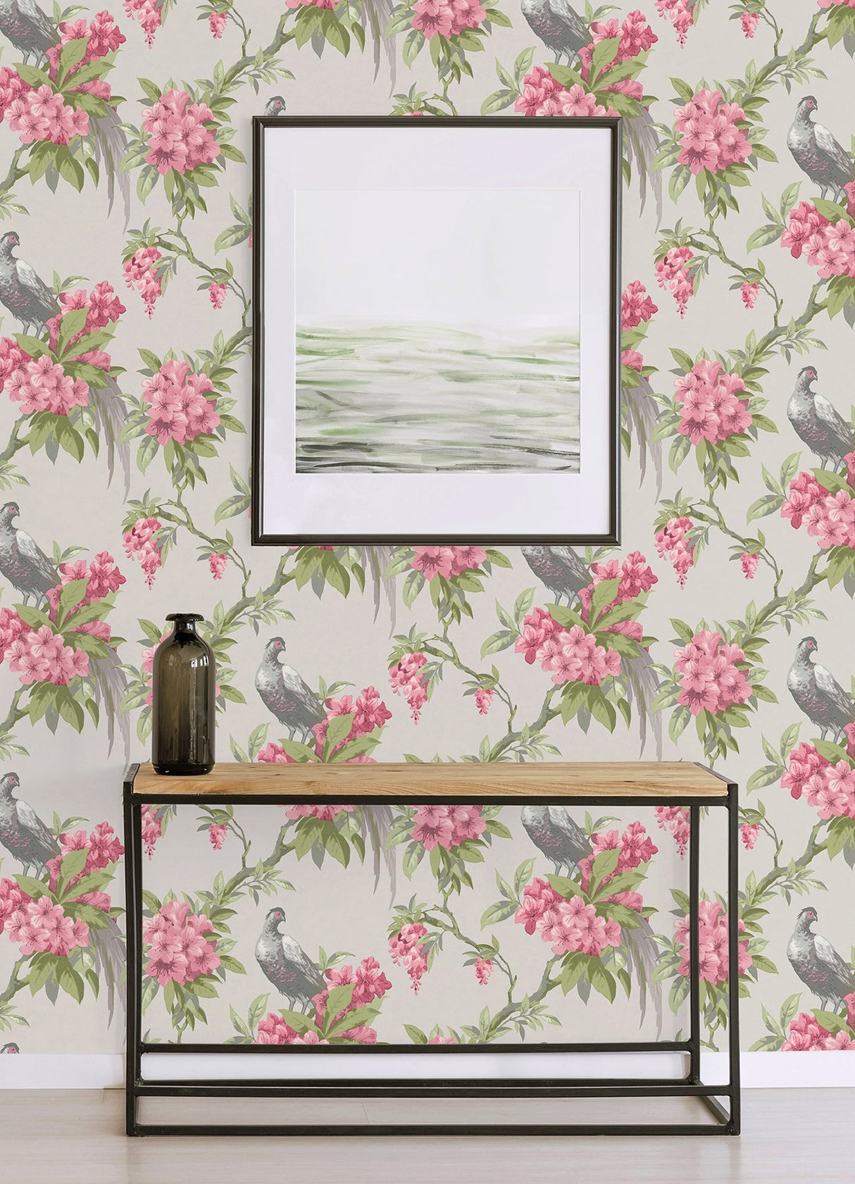 Brewster M1664 Golden Pheasant Rose Floral Wallpaper