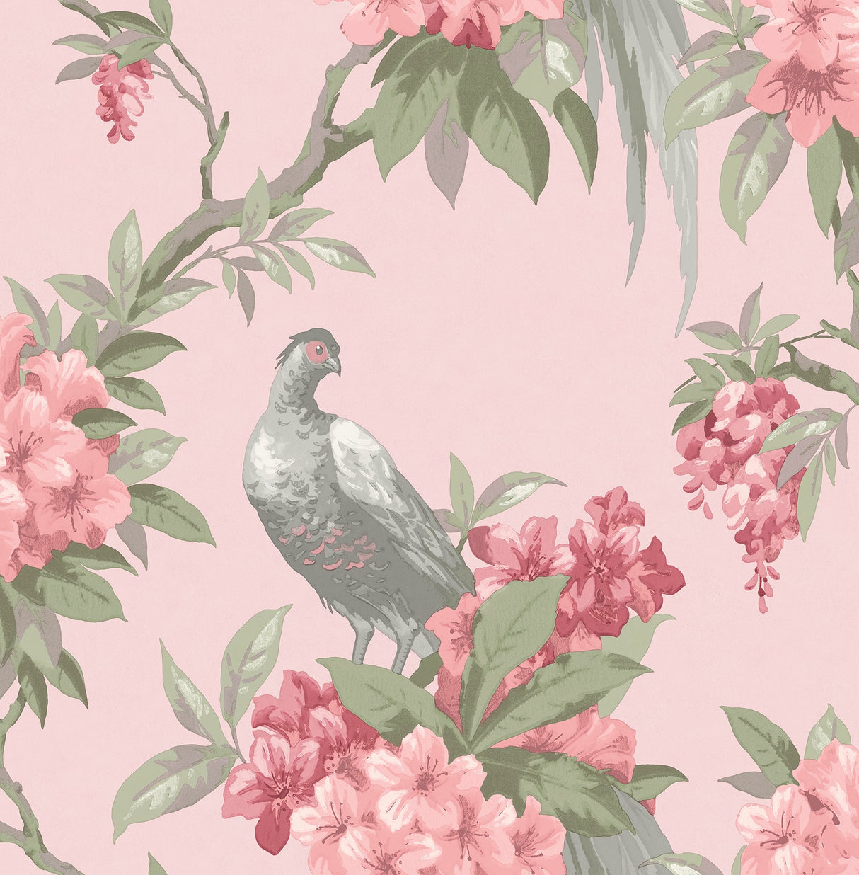 Brewster M1665 Golden Pheasant Pink Floral Wallpaper