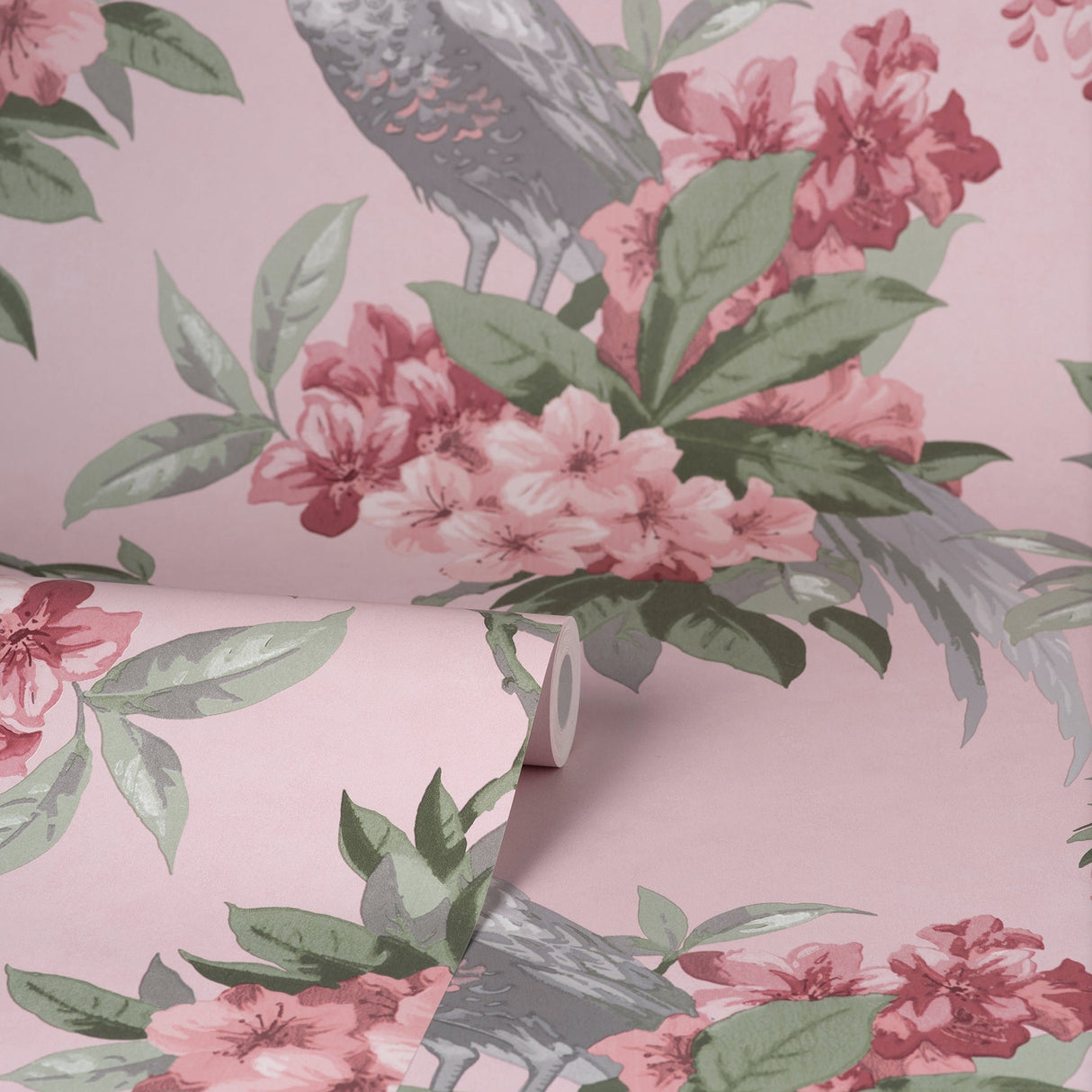 Brewster M1665 Golden Pheasant Pink Floral Wallpaper