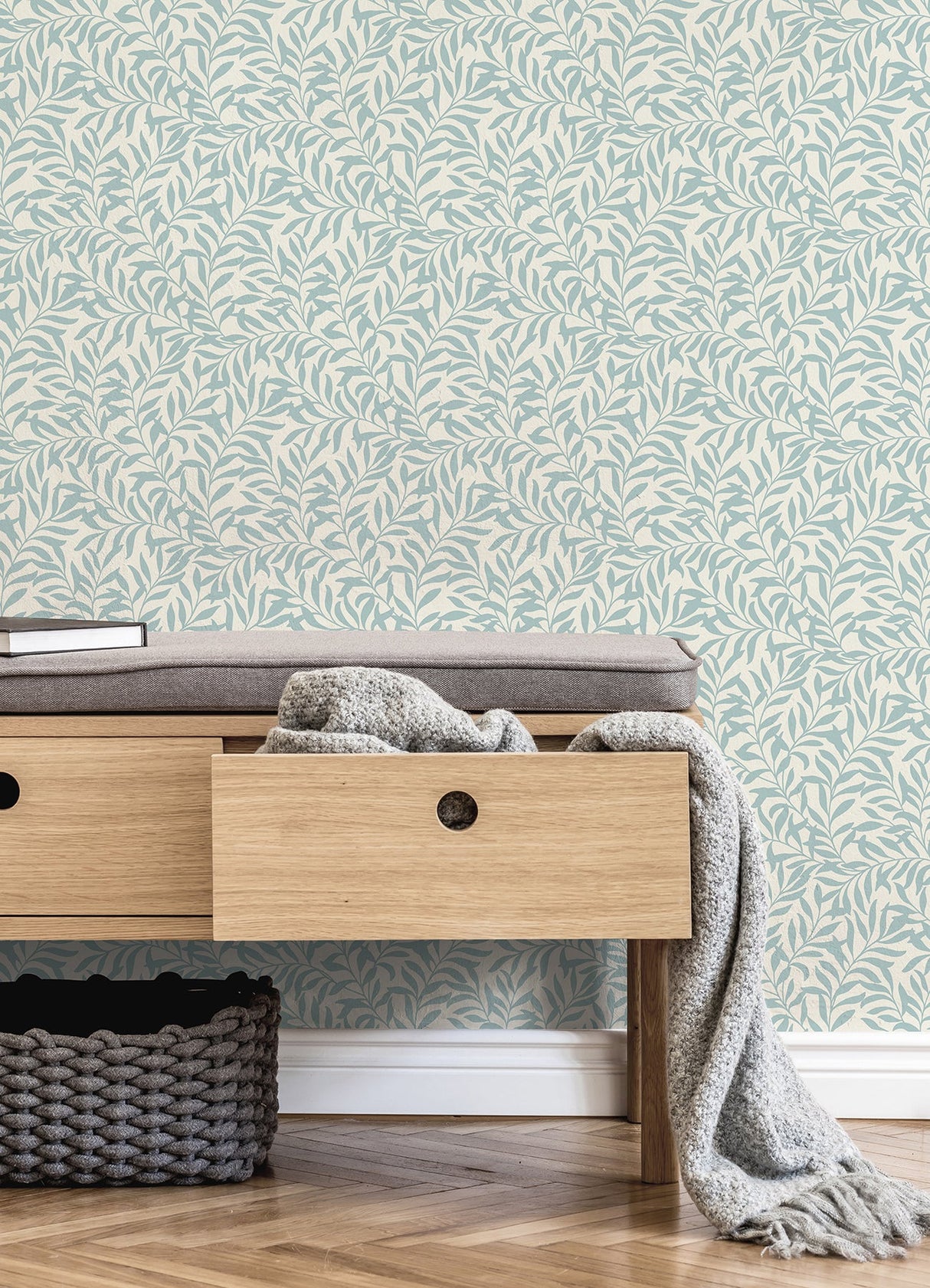 Brewster M1669 Salix Light Blue Leaf Wallpaper